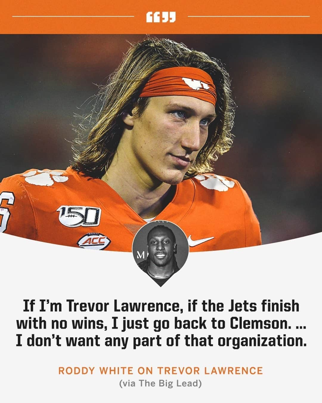 espnさんのインスタグラム写真 - (espnInstagram)「Staying at Clemson another year to avoid the Jets might be Trevor Lawrence's best option, according to Roddy White 😬 (via @espnnfl)」10月22日 1時15分 - espn