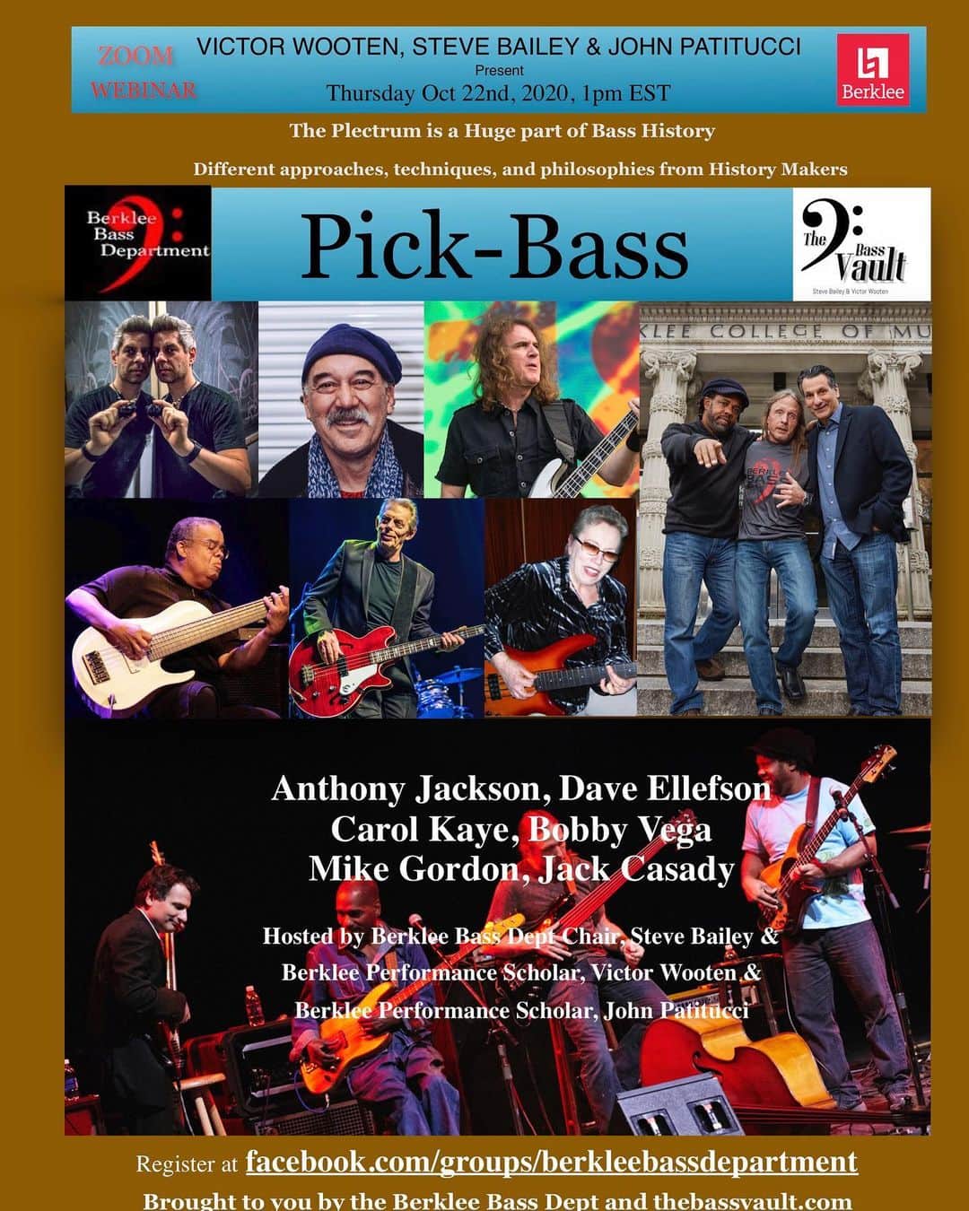 ヴィクター・ウッテンのインスタグラム：「PICK-BASS Webinar Thursday-FREE. 1pm EDT. Don’t miss it! Register below.  Carol Kaye, Anthony Jackson, Dave Ellefson, Bobby Vega, Mike Gordon, Jack Casady, and more!  https://berklee.zoom.us/webinar/register/WN_9cC1kw5IRaqbxxjtQc3NQA」