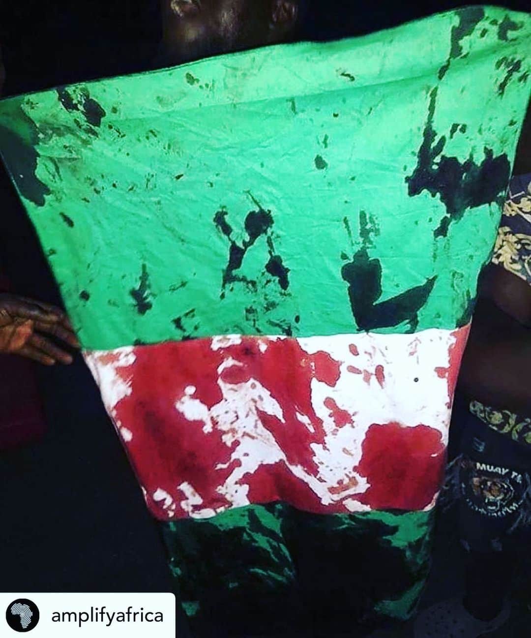 ロックモンド・ダンバーのインスタグラム：「Posted @withregram • @amplifyafrica REPOST @forafricans   “I am Nigerian. I can not standby and watch my people die helplessly and we continue to post on here like everything is okay. No it is not okay.   Today 10/20/2020 Peaceful protesters are being shot at by military forces (Look this up #ENDSARS) They are killing us. This is the blood of an innocent civilian on the Nigerian flag. They are taking lives as we speak. This will not stand. I am personally asking for everyone who follows us and support us to support this movement. Please share using the hashtag and raise awareness to the senseless killings and brutality being dealt out to the people at the frontlines.   This is a massacre. My heart is bleeding for the lost lives. How many more people have to die for the government to do something about police brutality. The very thing we are protesting against, they are using to shut us up. Make it make sense!!!! #endsars #endsarsnow #endpolicebrutality”  Signed: @chika.okoli  We are aligned. #EndPoliceBrutalityinNigeria」