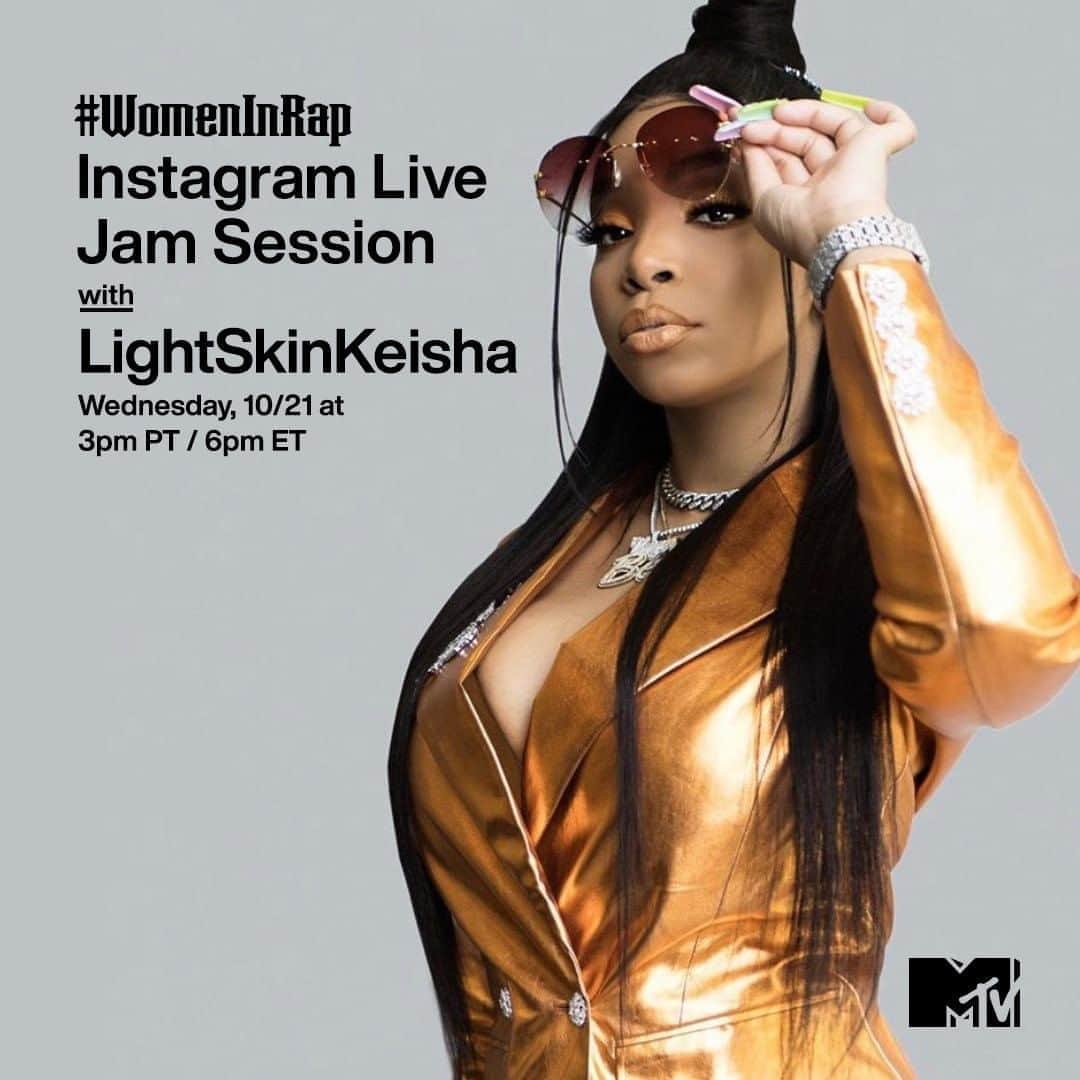 のインスタグラム：「Y'all ready for @lightskinkeisha to take over? 🏆 Don't miss her #WomenInRap jam session on my Instagram Live – coming up at 3pm PT / 6pm ET.」
