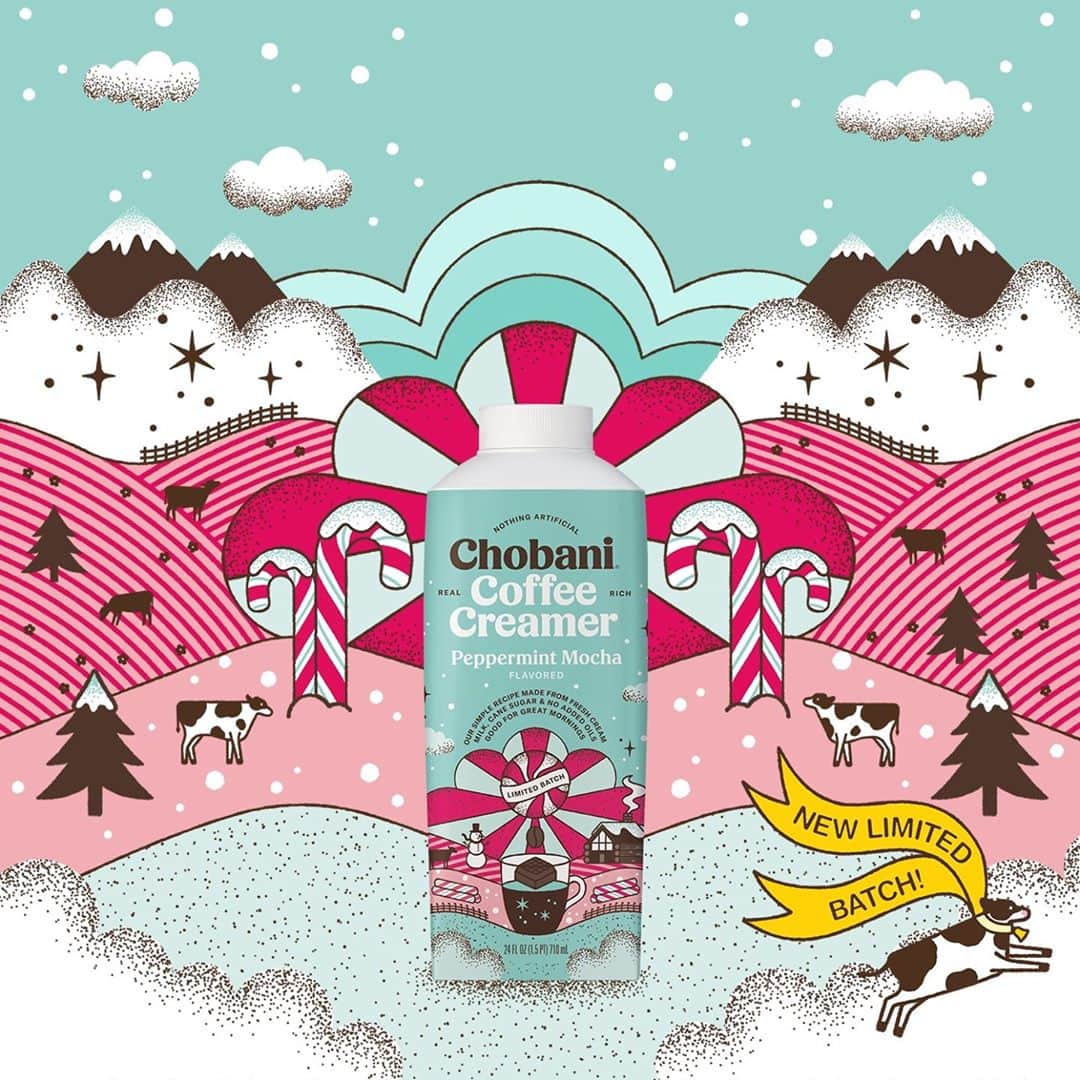 Chobaniのインスタグラム：「A mint chocolate-flavored coffee treat to start your mornings sweet ☕ Crafted from only real cream, our new limited batch Peppermint Mocha Coffee Creamer makes every day taste like a holiday. Comment ❄️ if you want to try.」