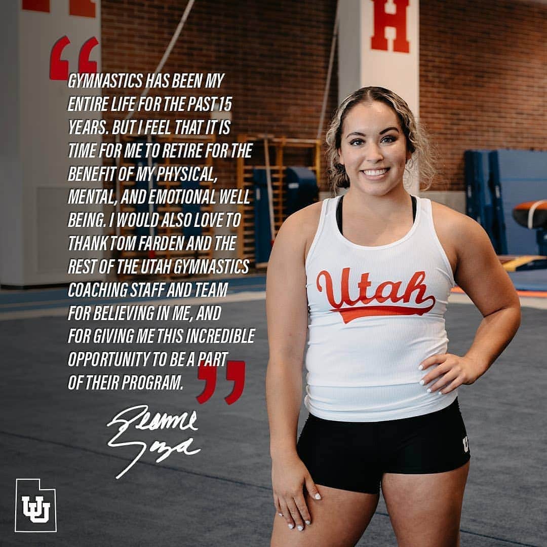 のインスタグラム：「Reposted from @utahgymnastics Freshman @deannesoza has announced her retirement from gymnastics today.   Read her full statement at utahutes.com」
