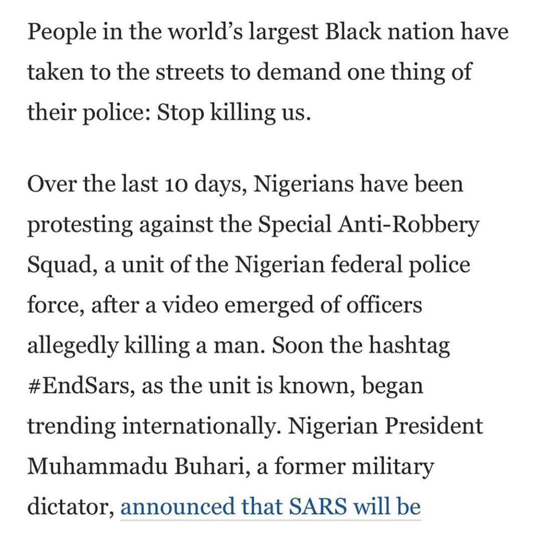 キャメロン・ラッセルさんのインスタグラム写真 - (キャメロン・ラッセルInstagram)「Horrific news of the murder of peaceful protestors in Nigeria standing up against police violence. As weakness masquerades as strength all over the world, join me in following the leadership of the people, who are truly strong brave & powerful calling to #endpolicebrutality #endSARS and get accountability for #lekkitollgatemassacre . Updates from @opalayo @eienigeria & @washingtonpost by @karenattiah」10月22日 6時06分 - cameronrussell