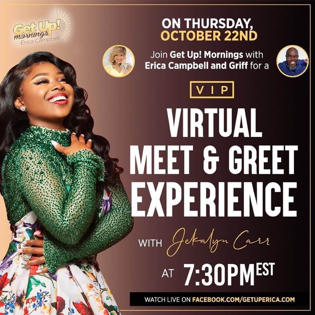 エリカ・キャンベルさんのインスタグラム写真 - (エリカ・キャンベルInstagram)「Join me and @2Trillion for a Virtual Meet & Greet with @JekalynCarr this Thursday, October 22nd at 7:30PM EST LIVE on our @getuperica Facebook page! After the interview and airing of a performance video, we'll be taking fan questions! Don't miss this. #jekalyncarr #getupmornings #meetandgreet #newmusic #live  #ericacampbell」10月22日 6時32分 - imericacampbell