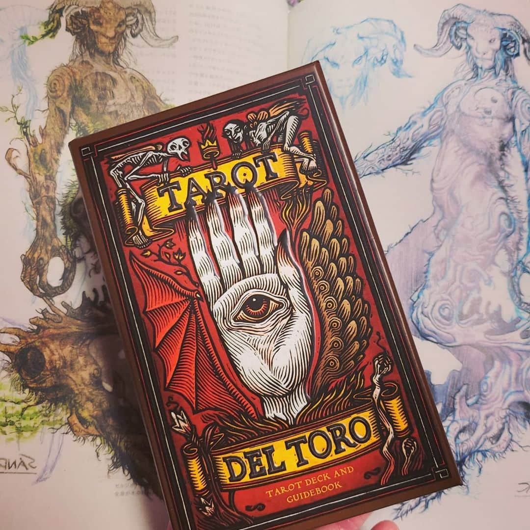 藤純のインスタグラム：「『TAROT DEL TORO』届いたよ！ きゃーすてき！最高！大好き！ ギレルモデルトロの作品からインスパイアされて作られたタロットカードなので、それぞれのカードに、色んな作品のキャラクターが描かれてる。うれしい。 デルトロ監督本人もいる😂 はー素敵。 #guillermodeltoro #tarotcards #tarotdeltoro #タロットカード #ギレルモデルトロ」