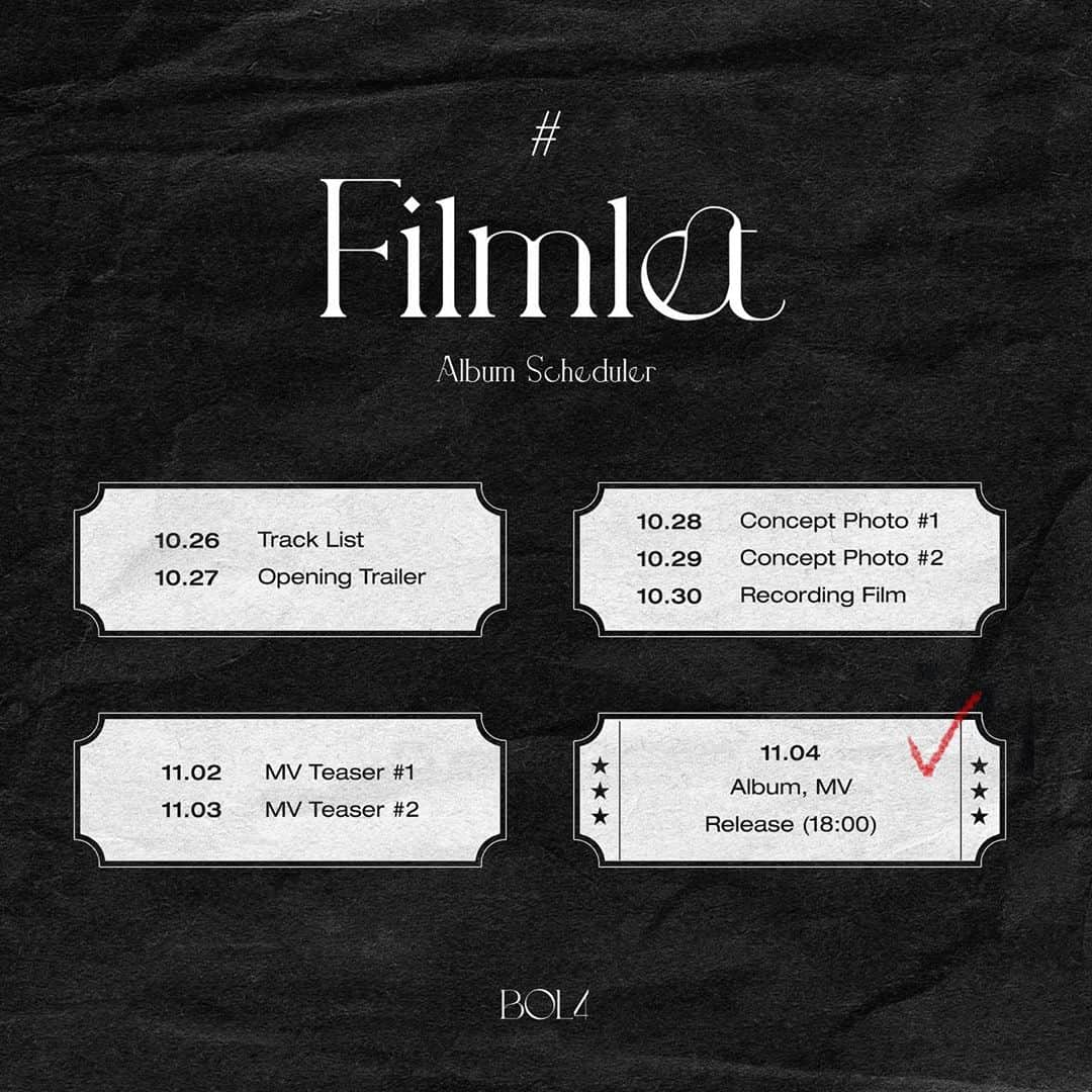 アン・ジヨンさんのインスタグラム写真 - (アン・ジヨンInstagram)「/ 얘두라 나 노래 나온다 😘  [Album Scheduler]  볼빨간사춘기 Single Album 'Filmlet'  2020.11.04 6PM Release ⠀ ⠀ #볼빨간사춘기 #Filmlet #Scheduler #BOL4 #ShofarMusic」10月22日 18時00分 - hey_miss_true