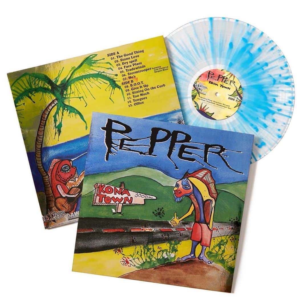 ボルコムのインスタグラム：「@pepperlive's 2002 sophomore release, Kona Town, is the album that put them on the map and it's finally back in print on vinyl exclusively for @recordstoredayus happening this Saturday Oct. 24th. #volcomentertainment @lawrecords #rsd2020 #pepperlive // original cover art by @benbrough33」