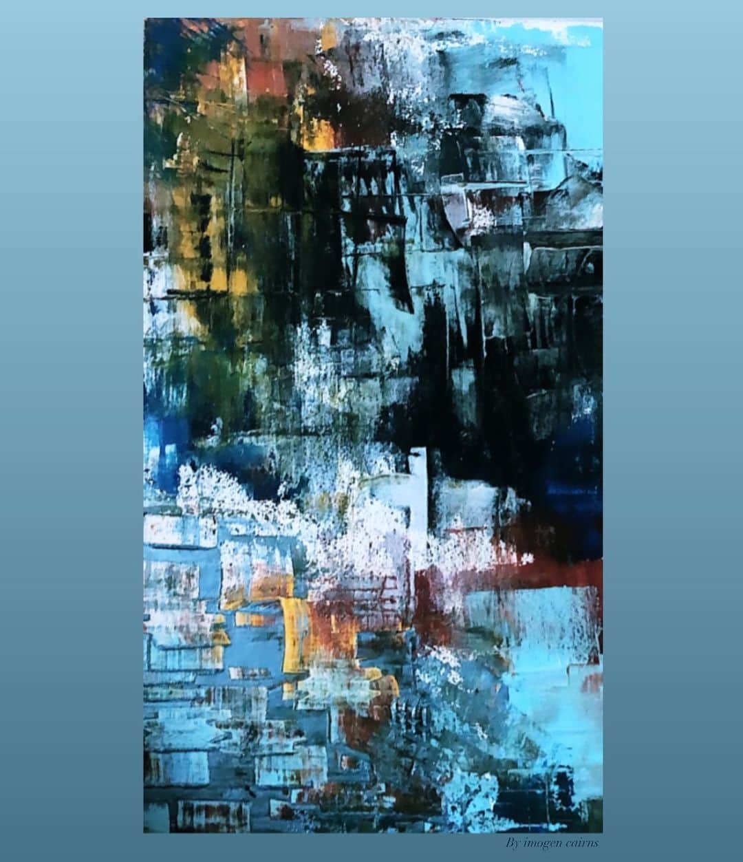 イモージェン・ケアンズのインスタグラム：「Same painting two half’s 🖌 @bernardo_bie told me he loved it, that was after I painted over it because I didn’t like the colours 😬 oh well I took a pic 🧑🏼‍🎨 #abstract #canvas #acrilex」