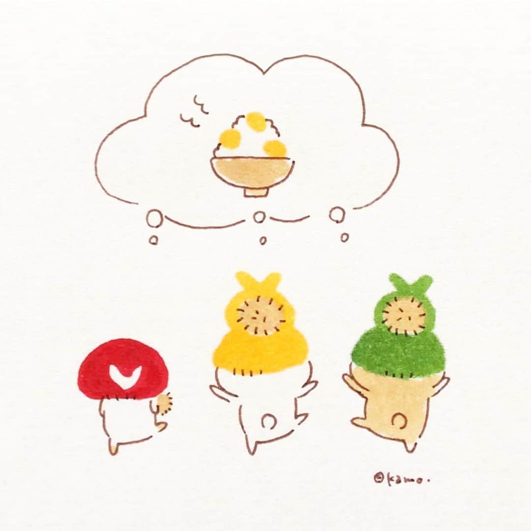 カモさんのインスタグラム写真 - (カモInstagram)「今日は栗ごはん #栗#maron#毛糸の帽子#beanie#イラスト#illustration#くまさん#ドッキー#ウサギタケ#usagitake」10月22日 10時11分 - illustratorkamo