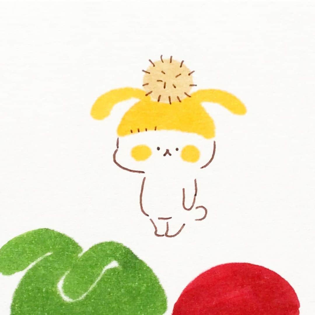 カモさんのインスタグラム写真 - (カモInstagram)「今日は栗ごはん #栗#maron#毛糸の帽子#beanie#イラスト#illustration#くまさん#ドッキー#ウサギタケ#usagitake」10月22日 10時11分 - illustratorkamo