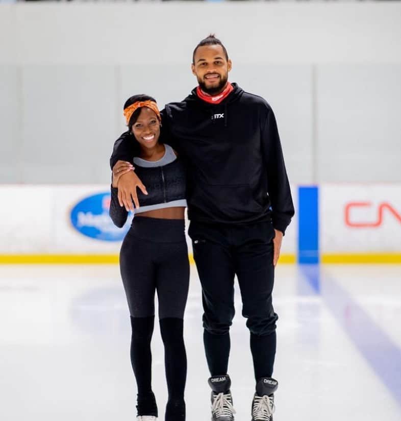 ヴァネッサ・ジェームスのインスタグラム：「TOMORROW 8pm on @cbcbattle @cbcgem @cbc   THE BATTLE OFFICIALLY BEGINS... and it’ll be with a BANG!🔥  Join @dreamer_aliu78 and me as we compete against some of the world’s best figure skaters and hockey players!  Don’t forget to vote... we are skating for the @ttdfoundation ! See you there!💪🏾  Thank you to our amazing coach @dylan.moscovitch  and superb choreographer @itsmedwlsn ❤️🥰🙏🏾」