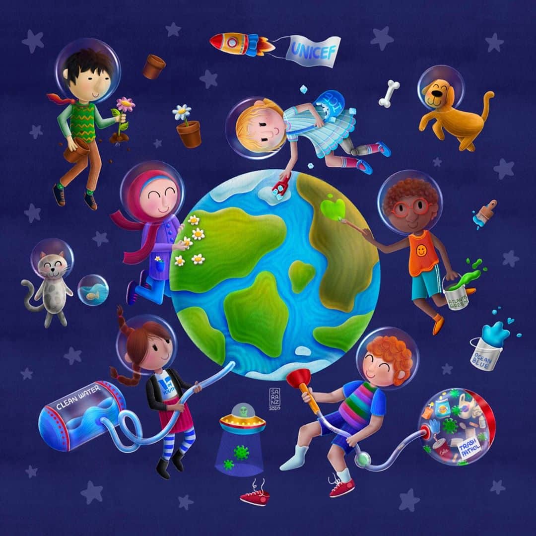 unicefさんのインスタグラム写真 - (unicefInstagram)「“In honor of World Children’s Day, I illustrated children of different backgrounds all working together as a family, to help our planet become a safer place for everyone.⠀ ⠀ Let this day be a reminder that we are responsible for the children of today and owe them a better and safer life for tomorrow. We need to stick together more than ever.⠀ ⠀ Everything that has been happening in the world in the past few years, specially 2020 with the pandemic, has proven to us time and again that we cannot go on as we used to. Our planet is suffering and so are the other species living on it.” Sara (@sara.nzt), 24, Iran. ⠀ Reimagine a better world for every child, like Sara did, and post your own drawing on your account with the hashtag #voicesofyouth for World Children's Day on 20 November. ⠀ ⠀ @voicesofyouth」10月22日 13時05分 - unicef