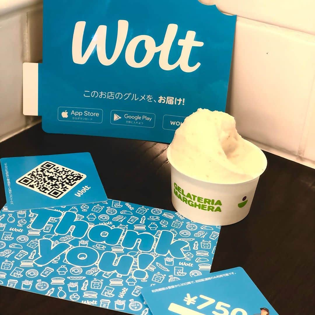 のインスタグラム：「. . #wolt スタート！ . #ubereats #出前館 に続いて ウォルトもサービス開始。 . ウォルト限定のフレーバーも登場していきますので、 是非ご登録してみてください！ 皆様のご利用、お待ちしております🍦 . #gelateriamarghera_japan #marghera #italiangelato #icecream #ジェラテリアマルゲラ #マルゲラ #ジェラート #アイスクリーム #スイーツ #麻布十番 #カフェ #宅配 #デリバリー #限定」