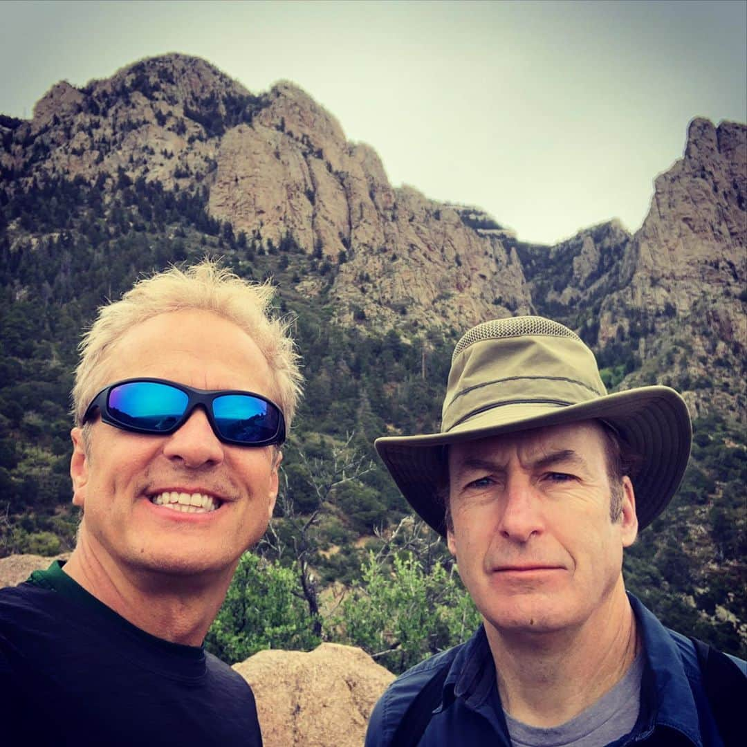 パトリック・ファビアンのインスタグラム：「It’s my Sherpa’s Birthday!!!....please send virtual love and glad tidings to #BobOdenkirk on his very special day. (gave him the day off and everything)🎂🎂🎂🎂 . . @bettercallsaulamc @amc_tv @sonytvofficial #birthday #teammcgill #abq #cibolanationalforest #sandia #laluz」