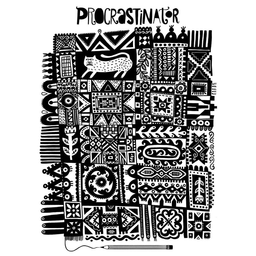 Dinara Mirtalipovaのインスタグラム：「I'm trying something new - I have an idea to print folk t-shirts with different personalities.  For example, this design would be well suited for those who consider themselves a professional procrastinator (just like myself 😆) Can’t wait to show you more! #folktails #mirdinara」