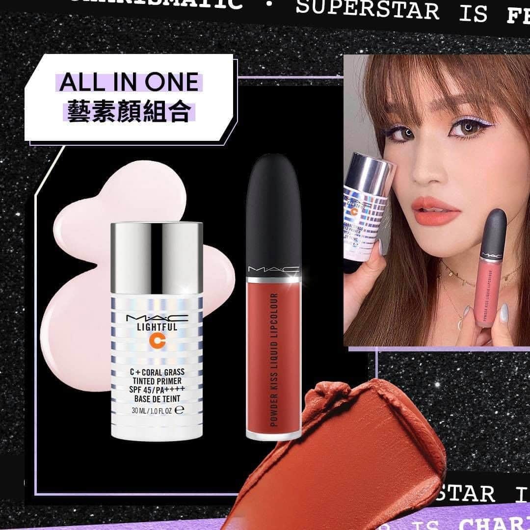 M·A·C Cosmetics Hong Kongさんのインスタグラム写真 - (M·A·C Cosmetics Hong KongInstagram)「$480 必買明星產品組合#3 ALL IN 1 藝素顏組合 巨星於台上星光熠熠，但日常生活中會換上平易近人嘅偽素顏妝！想簡單上妝但不失好氣色？只需$480自組ALL IN 1 藝素顏套裝，即可擁有零瑕透亮肌膚 & 奪目柔霧雙唇，自然成為氣質女神！👸🏻  #貼粉玫瑰乳 & #空氣絲霧唇釉（原價總值HK$560） 🌟 超搶手妝前底霜，貼粉+亮肌+防曬3合1，一掃即現粉嫩玫瑰光✨ 🌟 霧面唇妝新寵兒 #空氣絲霧唇釉，輕鬆擁朦朧暈邊美唇💋 即到M·A·C門市及官網火速入手啦！  Product mentioned: Lightful C + Coral Grass Tinted Primer 瞬效亮白防曬妝前亮色霜 SPF45/PA++++ - HK$360 Powder Kiss Liquid Lipcolour 空氣絲霧唇釉 HK$200 #貼粉玫瑰乳 #空氣絲霧唇釉 #輕吻絲霧唇 #MACPowderKiss #MACHongKong Regram from @ooceanmac   $480 PICK & SAVE Set 3: No-makeup Makeup Set Superstars may always shine on stage, but in their daily life, they still stay flawless with their minimalistic, clean beauty look. For just $480, you can also the clean look effortlessly!   Lightful C+ Coral Grass Tinted Primer & Powder Kiss Liquid Lipcolour (HK$560 value) 🌟 3 in 1 Lightful C+ Coral Grass Tinted Primer the combines brightening, skin-priming and UV-protection in one small bottle. Get your lit-from-within radiance with just one swipe! 🌟 The best-selling new Powder Kiss Liquid Lipcolour delivers you a total new blurred, high-impact matte pout in a second! 💋  Ta-da! Mix & match your natural, perfect Everyday Superstar look with these two products in M·A·C now!」10月22日 19時00分 - maccosmeticshk