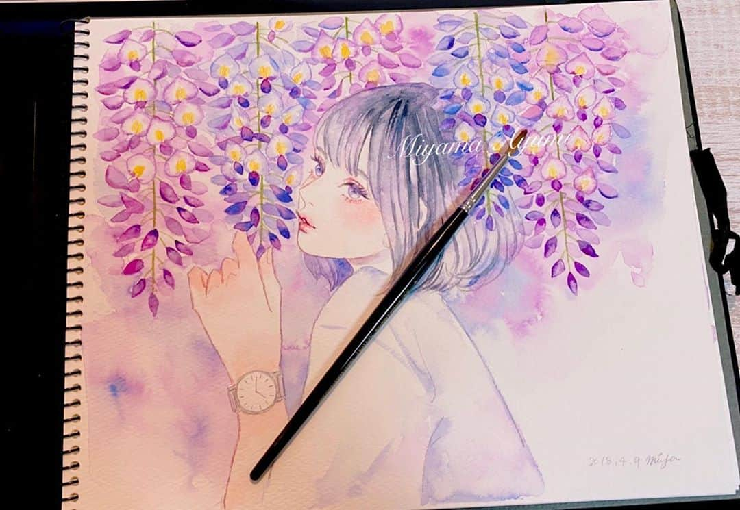 miya(ミヤマアユミ)さんのインスタグラム写真 - (miya(ミヤマアユミ)Instagram)「藤の花  #花kotoba🌸   #artwork #watercolor #水彩 #art #illust #illustration #draw #illustrator #イラスト #イラストレーター #手描き #手書き #アナログ #アナログイラスト #ガールズイラスト #miyamaayumi #花 #flowers #ファッション #fashion #ファッションイラスト #藤の花 #藤 #flowers #花」10月22日 19時50分 - miya78pic