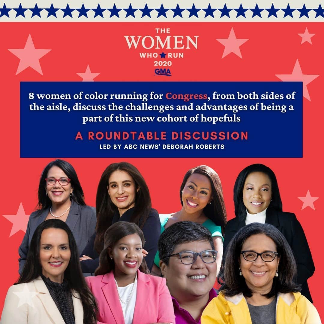 Good Morning Americaさんのインスタグラム写真 - (Good Morning AmericaInstagram)「Women of color are running for Congress in record numbers and @debrobertsabc sat down with 8 of them - from both sides of the aisle - to discuss the challenges and advantages of being a part of this new cohort of hopefuls. See the full roundtable discussion and candid conversation at link in bio. #Congress #2020 #politics #TheWomenWhoRun」10月22日 21時01分 - goodmorningamerica