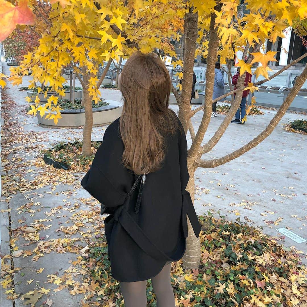 i am aiのインスタグラム：「throwback 🧤🍂  今年は紅葉みにいけるかな？ ㅤㅤㅤㅤㅤㅤㅤㅤㅤㅤㅤㅤㅤ ㅤㅤㅤㅤㅤㅤㅤㅤㅤㅤㅤㅤㅤ ウールミニにタイツ合わせなスタイルもすき♡ このショルダーラインの落ち感とゆるさが たまらなく可愛いのです。 あ〜旅行行きたいなぁ、ソウル行きたいなぁ #tbt」