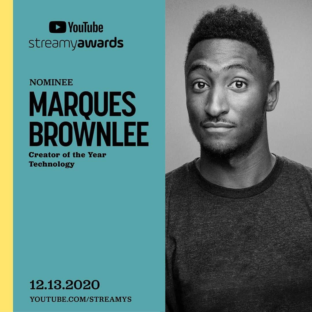 マーケス・ブラウンリーのインスタグラム：「I’ve been officially nominated for TWO @streamys Awards for 2020! Best in Technology and Creator of the Year 🙌🏾 Its always an honor to share the spotlight with the other nominees, and I’m just glad there’s some tech representation since I STILL believe the tech community on YouTube is one of the most diverse, vibrant, creative and underrated on the entire platform.」