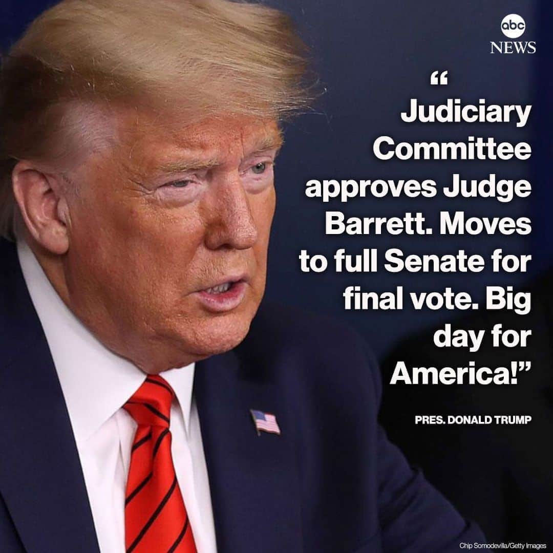ABC Newsさんのインスタグラム写真 - (ABC NewsInstagram)「NEW: Pres. Trump praises vote advancing Judge Amy Coney Barrett's Supreme Court nomination as a "big day for America." Democrats on the Judiciary Committee boycotted the hearing, which Chuck Schumer called "illegitimate." #donaldtrump #chuckschumer #amyconeybarrett #supremecourt #politics」10月22日 23時32分 - abcnews