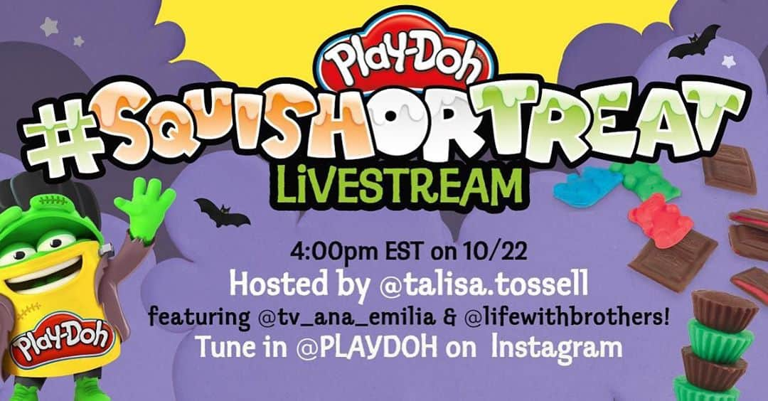 Hasbroさんのインスタグラム写真 - (HasbroInstagram)「Tune in to the official PLAY-DOH Instagram today at 4:00pm EST for a spooktacular PLAY-DOH Halloween livestream event hosted by @talisa.tossell and featuring special guests, @tv_ana_emilia and @lifewithbrothers! Grab your best Halloween costume, favorite PLAY-DOH compounds, and get ready to #SquishorTreat with some fan favorites! You’re in for a treat!」10月23日 3時45分 - hasbro