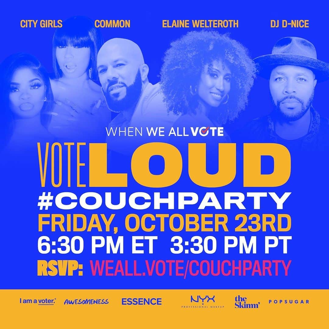 アース・ウィンド・アンド・ファイアーのインスタグラム：「📣 Our friends at @WhenWeAllVote are hosting a Couch Party THIS Friday, October 23rd to make sure YOU and your squad are ready to vote. There’s gonna be musical performances, special guests, and more! 👀 RSVP to save your spot: https://buff.ly/2TiTPcw」