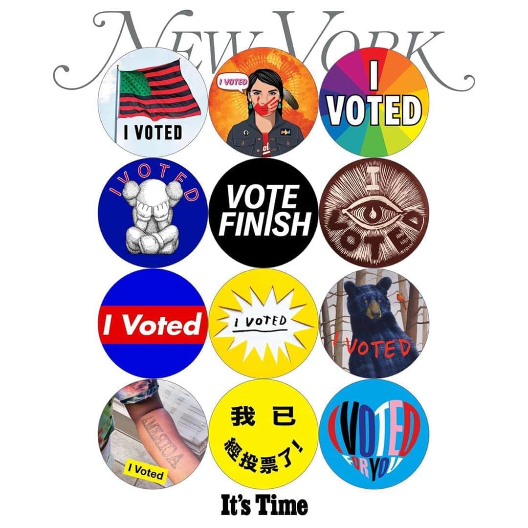 Shepard Faireyさんのインスタグラム写真 - (Shepard FaireyInstagram)「More Americans than ever will vote by mail this year, and millions more will vote early. So in collaboration with @IAmaVoter, @nymag invited me and dozens of other artists to design I VOTED stickers! Check out the full list below. Be sure to grab a copy of the NY Mag issue on October 26th and get out the #VOTE! -Shepard  Artists: @derrickadamsny, @kbernhardt2014, @bisabutler @claireolivergallery, @tawnychatmon, Nancy Chunn, @aaconteh, @dreyfus.art, @obeygiant, @baronvonfancy @zarialynn, @juworkingonprojects, @rico_gatson, David Hammons, @nsrgnts, @debkass, @kaws, @chrisunkim, @yashuared, Barbara Kruger, @adamjk, @seanland81 @glennligon, @yenimao, @championsdesign, @shantell_martin, @wallflowermccoy @evergoldprojects, Julie Mehretu, @theduanemichals, @marilynminter, @toyinojihodutola, @peterpaidnyc @joseparla, @pendleton.adam, @steveespopowers, @dukerileystudio, @rdeborah191, @jamilaelsahili, @hiba_schahbaz, @asherald, @cindysherman, @devanshimoyama @tshopsin, @lauriesimmons, @lornasimpson, @hankwillisthomas, Rirkrit Tiravanija, @samevernon, @zzdesign」10月23日 7時10分 - obeygiant