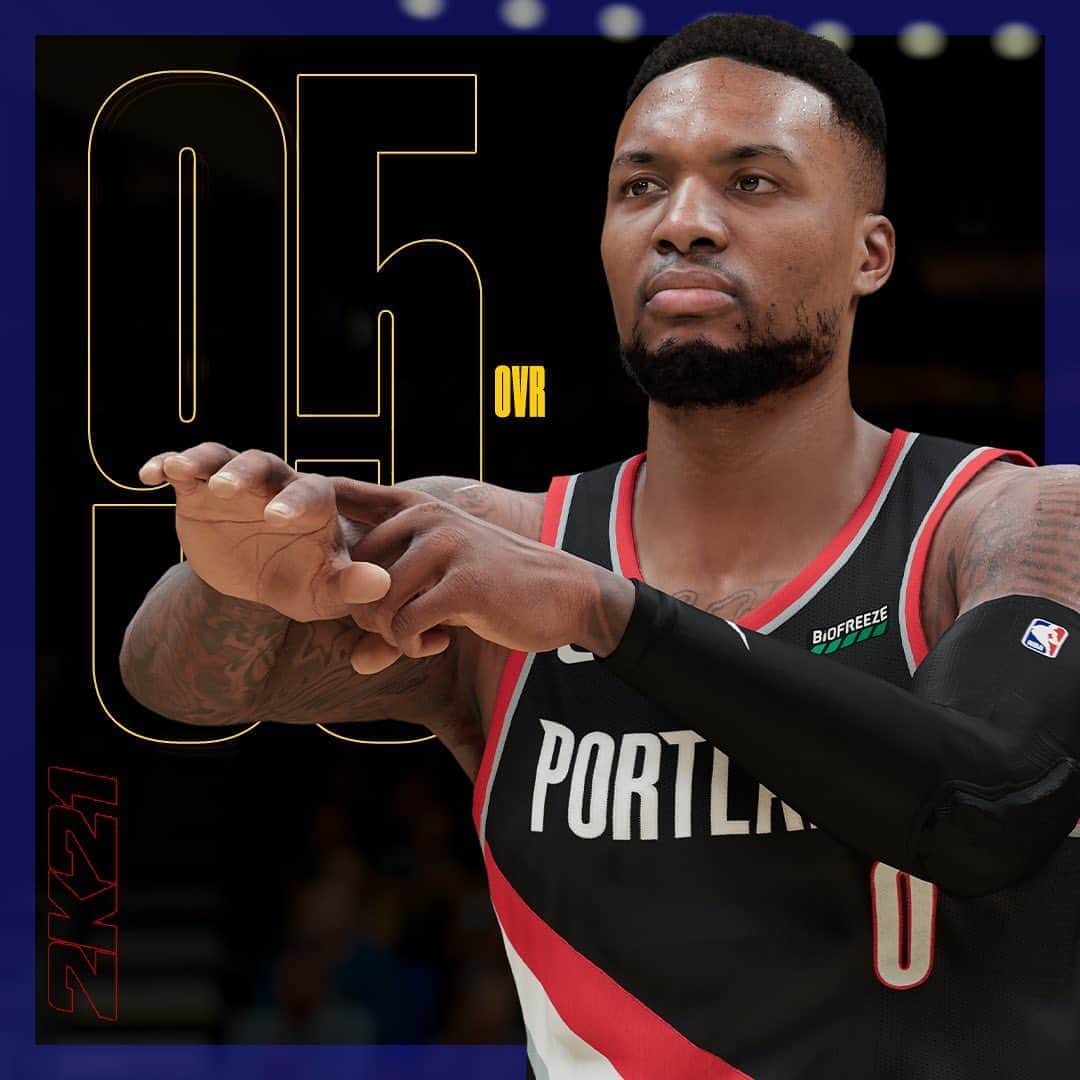 デイミアン・リラードのインスタグラム：「👀 New #2KRatings 📈 @nba2k Updates hit #NBA2K21 Next Gen and Current Gen on Nov 10. How y’all feelin about my rating? 🎮」