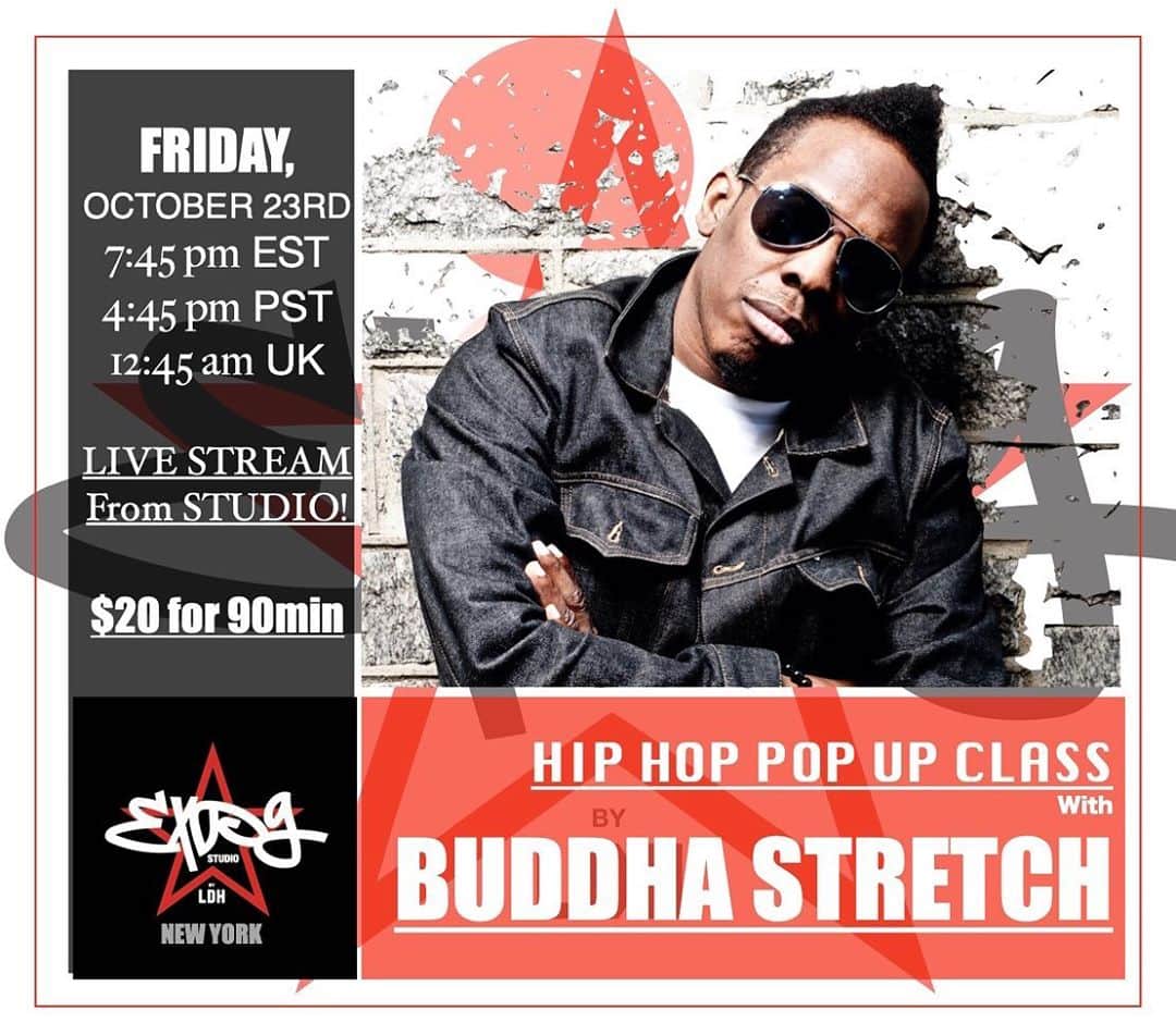 EXILE PROFESSIONAL GYMさんのインスタグラム写真 - (EXILE PROFESSIONAL GYMInstagram)「The one and only will share the knowledge of Hip Hop culture with you 🔥🔥🔥  Sign up for live stream pop up class with amazing @buddhastretch now! 🔗 bit.ly/BookEXPG  Click ‘Book’ and create an account OR login in to your Mind Body account to reserve ✔️ $20 online class ✔️ Private login link will be sent via email 15 minutes prior to class start 👀  ZOOM TIPS 👀 If using 📱 Zoom app best way to go 👍 Please use ‘mute’ button when not speaking. We encourage displaying your video for teacher feedback! See you on the dance floor!」10月23日 9時03分 - expg_studio_nyc