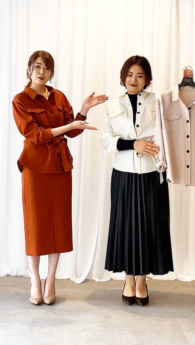 cdec_official Aesthetic Senseのインスタグラム：「SHOP STAFFがお届けする 旬顔シャツジャケットの着こなし術！！ .  右 タケコシさん 166cm 左 サガミさん 165cm  . ◆右 タケコシさん着用アイテム . 【 シャツジャケット 】‪187-89008‬ ¥23,100（税込） size :36.38.40号 color:ホワイト.ブラウン.ナチュラル . 【リブハイネックニット】‪187-19001‬ ¥12,650（税込） size:34.38号 color:ホワイト.ブラック.ブラウン.ピンク . 【プリーツスカート】‪187-79901‬ ¥19,250 size 34.36.38.40号 color.ブラック.ディープブラウン . 【フェイクレザースカート】‪187-79053‬ ¥18,700（税込） size:34.36.38.40号 color:ブラック.ダークブラウン . . ◆左 サガミさん着用アイテム . 【 シャツジャケット 】‪187-89008‬ ¥23,100（税込） size :36.38.40号 color:ホワイト.ブラウン.ナチュラル . 【ナロースカート】‪187-79008‬ ¥17,600（税込） size :36.38.40号 color:ホワイト.ブラウン.ナチュラル . . オンラインストアはこちら ↓ https://store.world.co.jp/s/brand/coup-de-chance/   . . . #COUP DE CHANCE #クードシャンス #ショップスタッフ #ドレッサー #ファッション #ファッションコーデ #スタイリング #コーディネート #接客 #バーチャル #おしゃれコーデ #冬コーデ #ジャケット #トレンド #おそろコーデ #着まわし #着まわしコーデ」