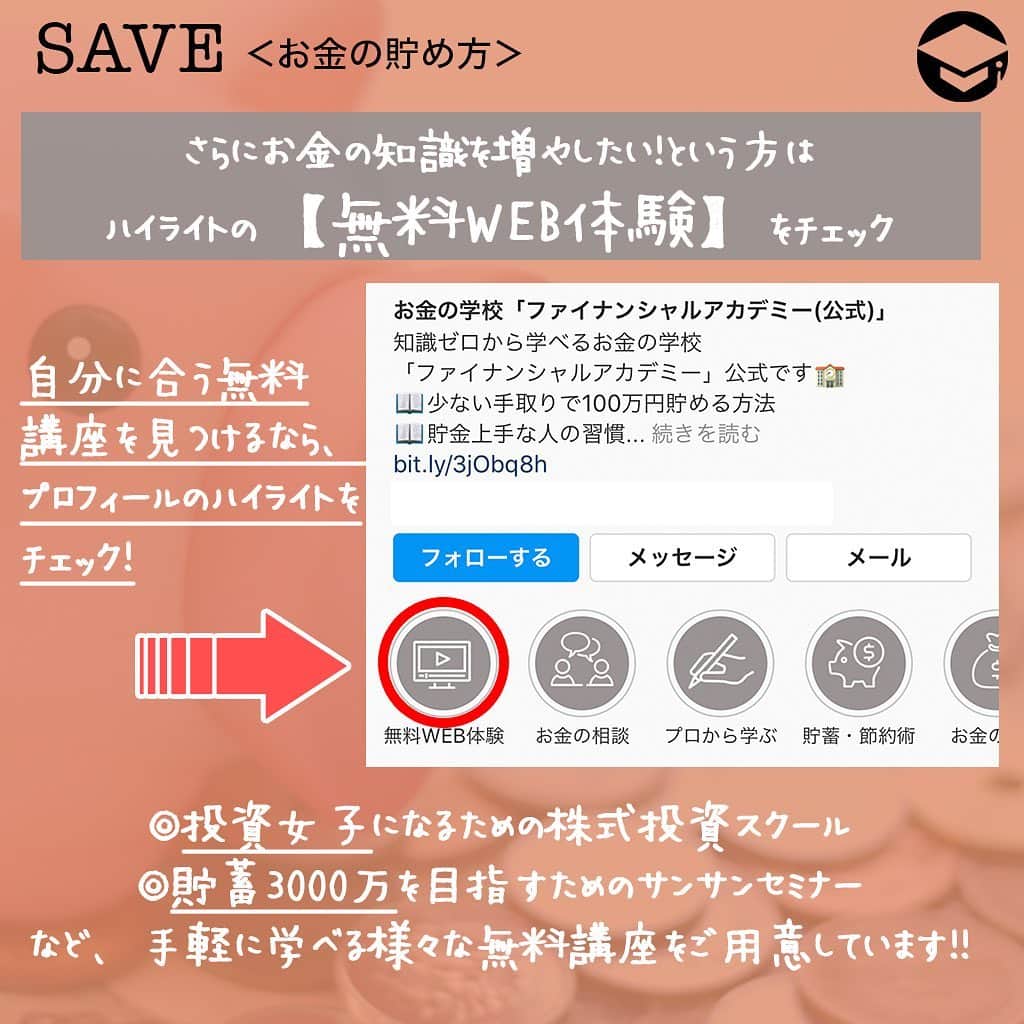 ファイナンシャルアカデミー(公式) さんのインスタグラム写真 - (ファイナンシャルアカデミー(公式) Instagram)「﻿ 「手取り約15万円で一人暮らしであるため、なかなか思うように貯金ができない」女性は多いもの😳手取り約15万円でも貯金は可能です。今一度、家計のムダを見直して、貯金もできるストレスフリーな生活を手に入れましょう✨﻿ ﻿ ーーーーーーーーーーーーーーーーーーーーーーー﻿ ﻿ 【手取り15万円】一人暮らし女性の実態﻿ ﻿ ーーーーーーーーーーーーーーーーーーーーーーー﻿ ﻿ ⭕️貯金上手なA子さんの場合﻿ （毎月の支出）﻿ 家賃  45,000円   水道光熱費  10,000円　﻿ 食費  25,000円   生活用品費 2,000円　﻿ 通信費 　　5,000円   保険料   3,000円　﻿ 趣味娯楽費 　15,000円   その他 　10,000円　﻿ 貯金   35,000円   合計 　　15万円﻿ ﻿ 最寄駅から少々離れた場所だが、リモートワークが増え、それほど困っていない。﻿ 家での時間が増えたので、水道光熱費は増えたが食費は節約🙆‍♀️﻿ 今の暮らしでやりたい事や好きな事が十分できている✨﻿ ﻿ ⭕️貯金できないB子さんの場合﻿ （毎月の支出）﻿ 家賃   60,000円   水道光熱費 10,000円　﻿ 食費   35,000円   生活用品費 　2,000円　﻿ 通信費 　10,000円   保険料   3,000円　﻿ 趣味娯楽費 　20,000円   その他  10,000円　﻿ 貯金 　　　0円   合計  15万円﻿ ﻿ 家賃は少々高めだが仕方ない。﻿ 節約のために最近自炊の回数を増やしている🍚﻿ 洋服はネットフリマでなるべく安く買うよう努力👚﻿ その他費は何に使っているか分からないし、給料日前にはお金が足りなくなる事もある🌀﻿ ﻿ ーーーーーーーーーーーーーーーーーーーーーーー﻿ ﻿ 【手取り15万円】理想の家計とは？﻿ ﻿ ーーーーーーーーーーーーーーーーーーーーーーー﻿ ﻿ 家賃    30％（45,000円）  水道光熱費  5％（7,500円）　﻿ 食費   20％（30,000円）  生活用品費  3％（4,500円）　﻿ 通信費   5％ （7,500円）  保険料  3％（4,500円）　﻿ 趣味娯楽費  10％（15,000円）  その他  4％（6,000円）　﻿ 貯金  20％（30,000円）　﻿ ﻿ ＊（ ）内の金額は、手取り15万円の内訳額﻿ ﻿ 理想の割合を知った上で、あなたの好みや暮らしぶりに合わせて、あなただけの黄金比を見つけて実践できれば良いのです。﻿ ﻿ ーーーーーーーーーーーーーーーーーーーーーーー﻿ ﻿ ストレスフリーな貯金ライフを過ごそう！﻿ ﻿ ーーーーーーーーーーーーーーーーーーーーーーー﻿ ﻿ ☑️先取り貯金を習慣化させる﻿ 毎月給料日が来たら自動的に貯金用口座にお金を移動させ、移動後のお金で生活する習慣を身につけるのがおススメ😊「貯金できる」という自信にもなります。気持ちに余裕を持って将来設計を考えることもできます💫﻿ ﻿ ☑️「節約どころ」と「使いどころ」のメリハリを決める﻿ 自分が興味あること、挑戦してみたいこと、心地よい時間を過ごせることなどは、自分にとっての「使いどころ」です☺️それとは逆で、興味ないのに他人から勧められたこと、気乗りしないのにお付き合いで買ったものなどは、自分にとっての「節約どころ」です💡﻿ ﻿ ☑️自分へのごほうびは金額ではなく回数﻿ 「日々一生懸命お仕事して、年1回海外旅行する」といった一点集中のごほうびより「残業を頑張ったのでコンビニでスイーツを買って帰ろう」といった日々の暮らしにほんのちょっと花を添えるプチ贅沢なごほうびを何度も味わうほうがストレスフリーな暮らしが習慣化できおススメです🌹﻿ ﻿ ＝＝＝＝＝＝＝＝＝＝＝＝＝＝＝＝﻿ さらに詳しくお金のことや﻿ 投資のノウハウ・知識を学びたいという方必見👀﻿ ﻿ 自宅にいながらお金や株・不動産投資の勉強ができる﻿ 「WEB体験セミナー」💻﻿ （@financial_academy）　﻿ ﻿ 詳しくはプロフィールリンクにあるサイトへ飛んでくださいね☝️﻿ ＝＝＝＝＝＝＝＝＝＝＝＝＝＝＝＝﻿ ﻿ #ファイナンシャルアカデミー #お金の教養  #手書きアカウント #情報収集 #貯金術 #貯金計画 #貯金生活 #貯金したい #貯金方法 #貯金部 #貯金初心者 #貯金できない #貯金計画 #貯金女子 #手取り15万 #ライフマネー #マネカツ」10月23日 17時21分 - financial_academy