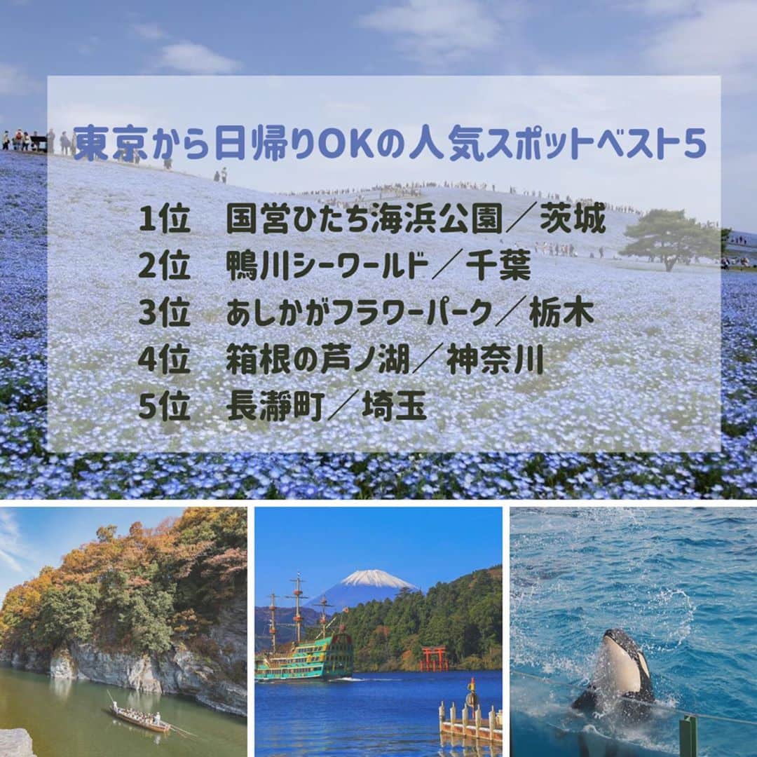 旅工房公式さんのインスタグラム写真 - (旅工房公式Instagram)「みなさんこんにちは！﻿ ﻿ 涼しくなり過ごしやすい季節になりましたね🍁﻿ ﻿ 秋はドライブや日帰り旅行におすすめの季節です✨﻿ ﻿ せっかくの週末休み、ふらっと旅行へでかけてみませんか？﻿ ﻿ そこで、今回は東京から2時間半以内！関東から気軽に行けるおすすめスポットまとめをご紹介します🚗☀️﻿ ﻿ ここでは紹介しきれなかった詳しい観光情報や気になる所要時間を #旅pocket で紹介中！﻿ ﻿ ドライブデートや女子旅に最適な場所を紹介しています🙌﻿ ﻿ さらに春夏秋冬、季節別のおすすめスポットも紹介しているので是非参考にしてみてください😆」10月23日 18時01分 - tabikobo