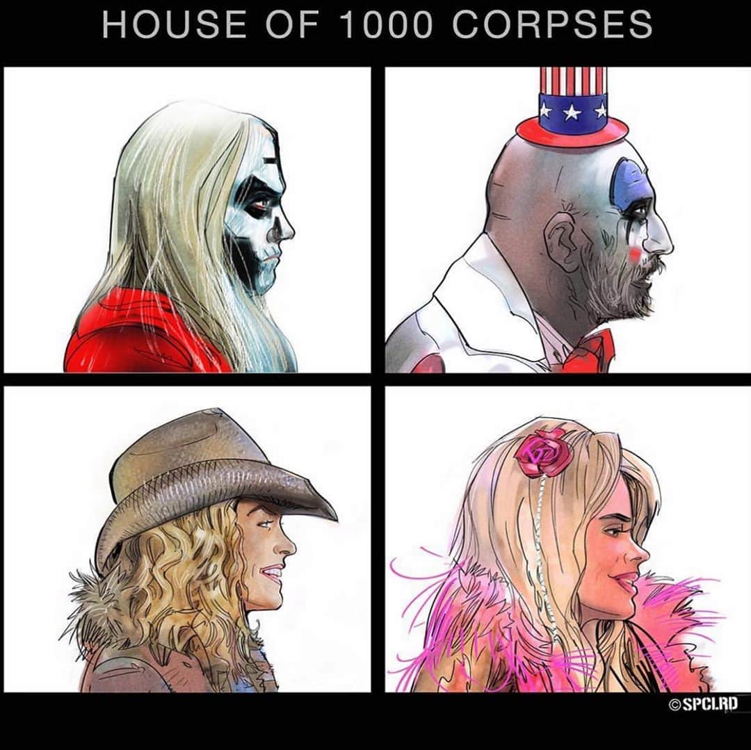ロブ・ゾンビのインスタグラム：「FAN ART FRIDAY!!!! Enough said! If you see yours tell us in the comments. Great work everyone!👍🏼#fanartfriday #robzombie #sherimoonzombie #thelordsofsalem #thedevilsrejects #houseof1000corpses #richardbrake #doomhead #billmoseley #sidhaig #31」