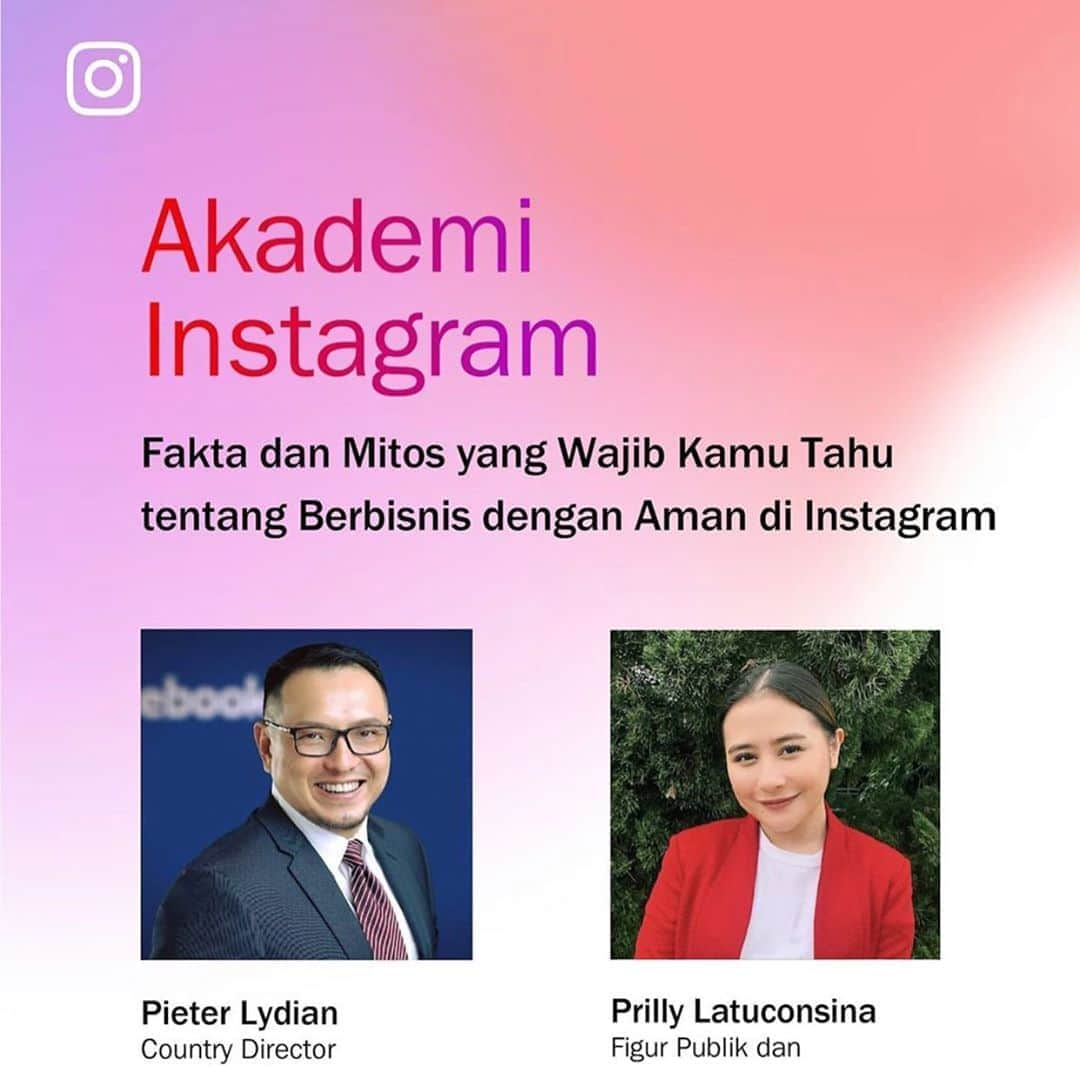 Prilly Latuconsinaさんのインスタグラム写真 - (Prilly LatuconsinaInstagram)「Guysss...jangan lupa untuk stay tuned hari Sabtu besok jam 7 malem yaa!!! Aku bakal Live bareng sama Mas @pieterlydian, Country Director Facebook di Indonesia untuk ngebahas fakta dan mitos yang wajib kita tahu tentang aman berbisnis di Instagram. Buat kalian yang lagi bersiap-siap membuat bisnis, berencana membuat bisnis sendiri atau bahkan baru aja kepikiran untuk mulai bisnis sendiri, wajib bangeet ikutan IG Live ini.  Kira-kira mitos seputar berbisnis di Instagram apa yang kalian sering dengar dan mau dibahas pas LIVE nanti? Kalo kalian punya pertanyaan, langsung tanya di kolom komentar di bawah ini yaa! #AkademiInstagram #NyamandiSosmed #AmandiInstagram」10月23日 20時10分 - prillylatuconsina96