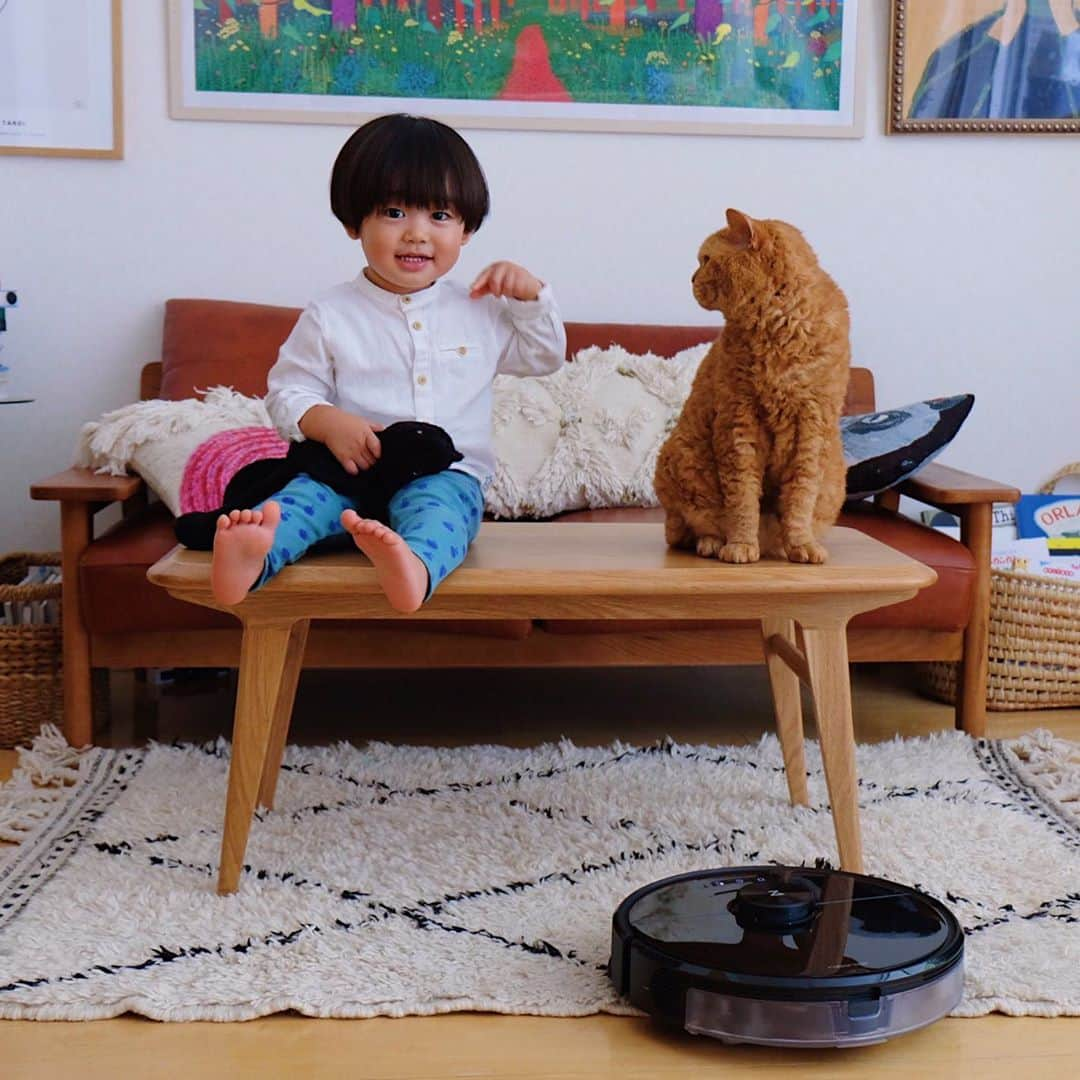 ギネス & ピムスさんのインスタグラム写真 - (ギネス & ピムスInstagram)「23/10/2020 Happy Friday! ・ We now have a robot vacuum! And it even comes with a camera to keep an eye on the cats👀 Have a nice weekend everyone! ・ ・ 初めてのロボット掃除機🤖 毎日慌ただしく過ぎて行くけど ボタンを押すだけで ガンガン掃除してくれるので、 すごく助かります。 我が家は厚めのラグや床置きの籠、 転がっている凪ねこのおもちゃなど 難易度の高いコースが多いのですが笑、 かなり頑張ってくれています👏 しかもこの掃除機の素晴らしい点は カメラ機能が付いているという！（動画②） なので、留守中や違う階にいても カメラで猫たちの様子をチェック出来る🙌 水拭きの機能もあるようなので、 週末にでも試してみようと思います。 ・ 25日まで @roborock.japan のアカウントで プレゼントキャンペーンを行っているそうです。 ご興味ある方は是非。 ・ ひとつ前の投稿で ギネスの誕生日のお祝いコメントや anan読んで下さった方々 どうもありがとうございます！！ ゆっくりお返事させて下さい🐈 それでは皆さま素敵な週末を♬ ・ ・ #ギネピムと凪くん  #1yearold #1歳 #1歳10ヶ月  #babyboy #男の子ベビー #赤ちゃんのいる生活 #赤ちゃんのいる暮らし #赤ちゃんと猫 #猫と赤ちゃん #roborock #ロボロック #ロボロックのある生活 #roborockpr」10月23日 22時48分 - rina_takei