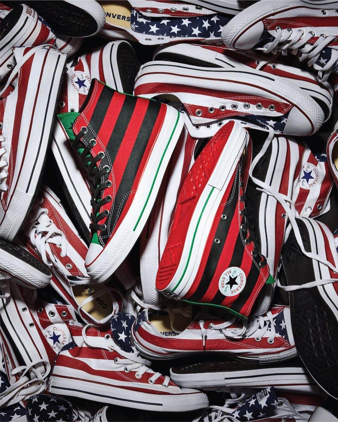 converseのインスタグラム：「Converse x @DenimTears: Translating the African-American flag to an American classic, Tremaine Emory delivers a message for the moment: The future is yours.⁣ ⁣ To execute Emory’s vision and celebrate an America that includes and champions the voices, identities and ambitions of all young Black people, Converse and Denim Tears have enlisted @ForFreedoms with artist @HankWillisThomas, an artist collective that models and aims to increase civic joy, discourse and direct action—to release a new campaign that is going live across cities in Florida, New York, Georgia, California, North Carolina, Pennsylvania, Ohio and Texas.⁣ ⁣ To download these posters, visit Converse.com/denim-tears (link in bio). The Converse x Denim Tears Chuck 70 will be available October 29 on Converse.com」