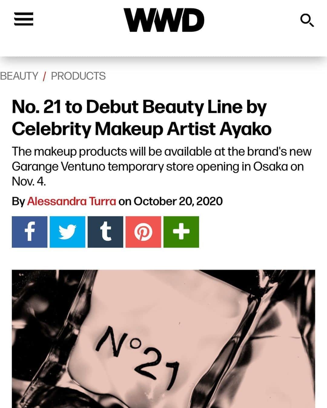 アディクションのインスタグラム：「AyakoxN21   Garage Ventuno will launch 11/4 at Osaka Hankyu department store! Stay tuned🖤  #garageventuno #N21 #N21Beauty #alessandrodellacqua #AyakoxN21」