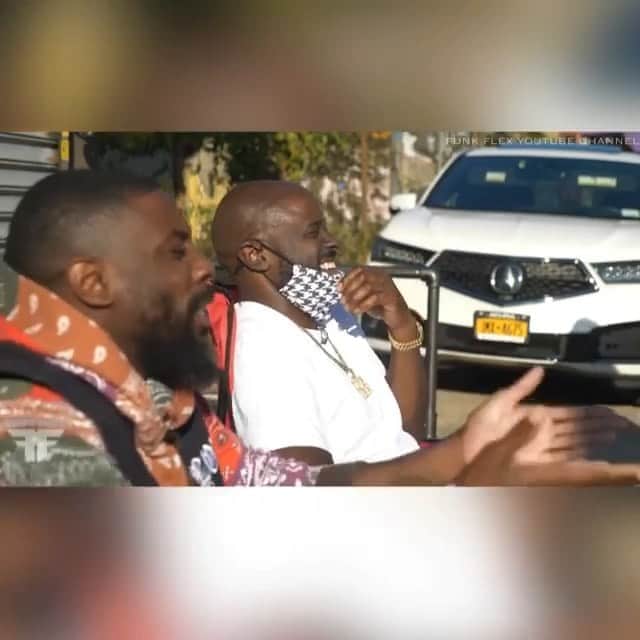 ファンクマスター・フレックスのインスタグラム：「#BlockWork #Freestyle0009  @funkflex @livinanoyd via: @tatwza   @youtube / FunkFlex ( Lyor / Kelly we moving )  I’m not gonna hold you... Boy caught a Full Body Bag Here!!! Like fr FR  Producer: @tatwza  🎥: @juganot  Sound: @djhrnyc / @jblaudio Location: @fade2famous / Brooklyn  Vehicle: @dodgeofficial  Sanitizer: @gunitbrands / @50cent  Liquor: @hennessyus / @moetusa  Audio: @djhrnyc / @jblaudio  Jewlery: @tajiadiamonds / @rolex  Chairs: @colemanusa  Flex Kicks: @supremenewyork uptown’s  Flex Mask: @cartel_bow_ties Flex Tee: @citylabusa  Beat By: @2wo4our_ Anoyd Jacket: @carhartt Anoyd Kicks: @timberland」