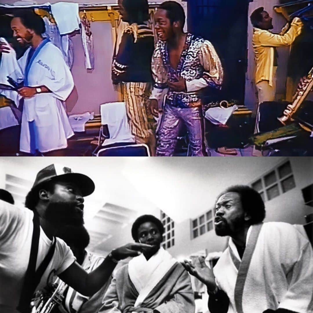 アース・ウィンド・アンド・ファイアーのインスタグラム：「#FBF Behind the scenes photos, circa 1980, backstage preparing for the show. 🌟」