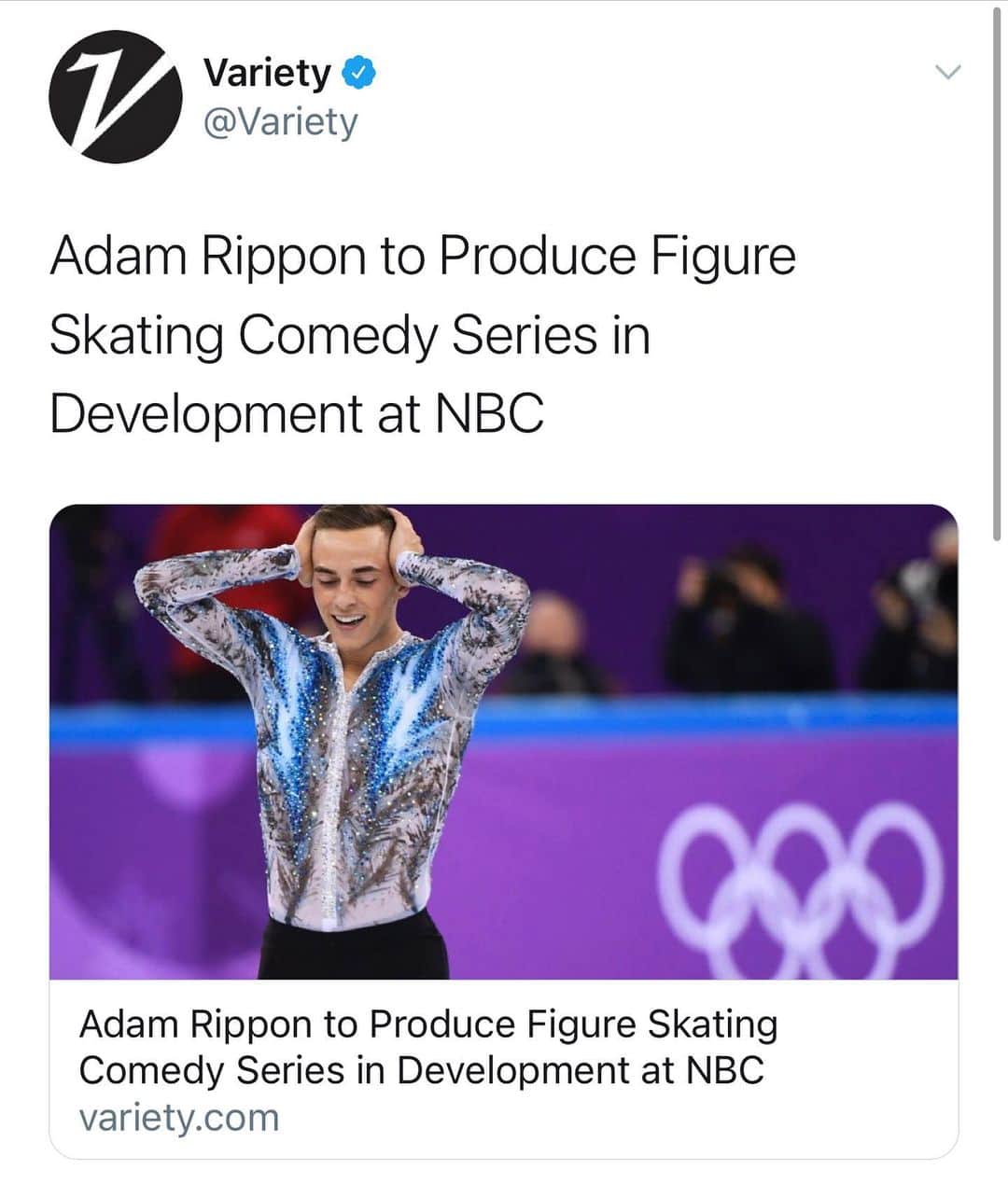 アダム・リッポンのインスタグラム：「I’m so excited to be working on this project with my fantastic partners @billy4529 and @susankittenplan AKA the best. Skating is filled with over the top people (hi, it’s me) but for almost everyone involved, it’s our tiny pocket of the universe where we know we belong. Our skating friends are our family. And like most families, everyone is a little insane. We can’t wait to make you laugh. It’s my dream to be working in *COMEDY* so, yes, I screamed when NBC took us on and immediately made a Botox appointment to celebrate.」