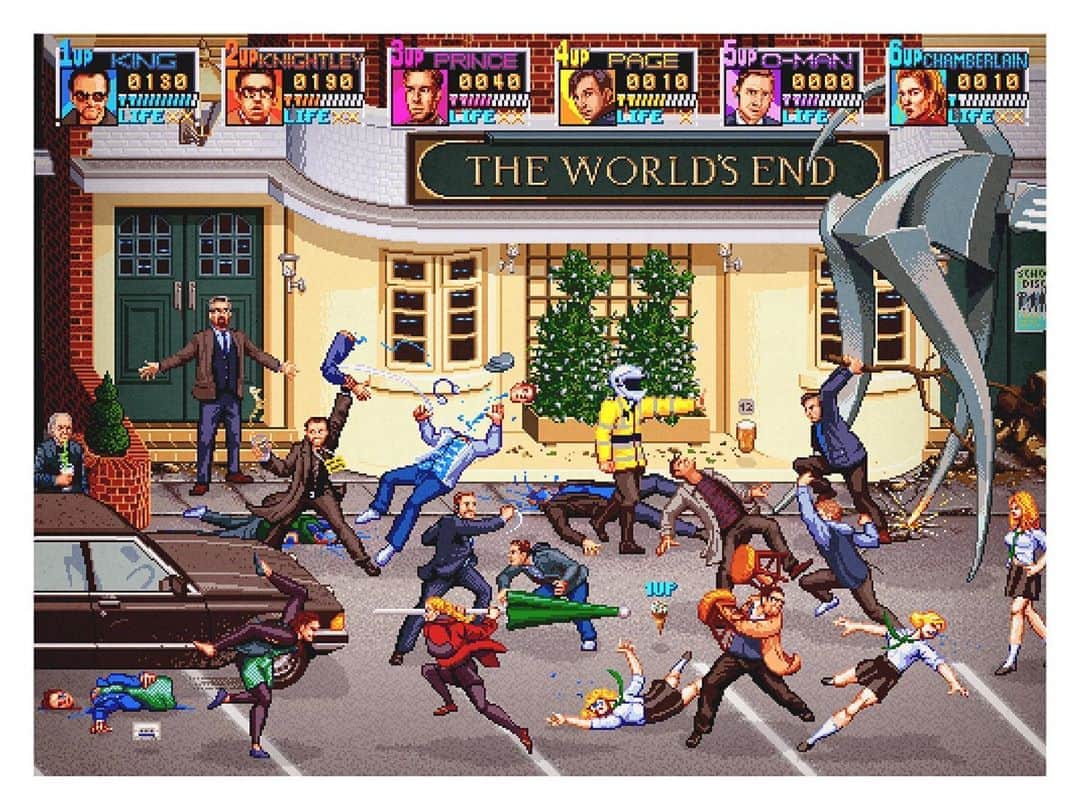 エドガー・ライトさんのインスタグラム写真 - (エドガー・ライトInstagram)「From the amazing @aled: “The final addition to my #CornettoTrilogy arcade side scroller print series. 'To Err Is Human' drops @edgarwright's The World's End into the 1992 6-player X-Men arcade game. 🕹️”」10月24日 2時50分 - edgarwright