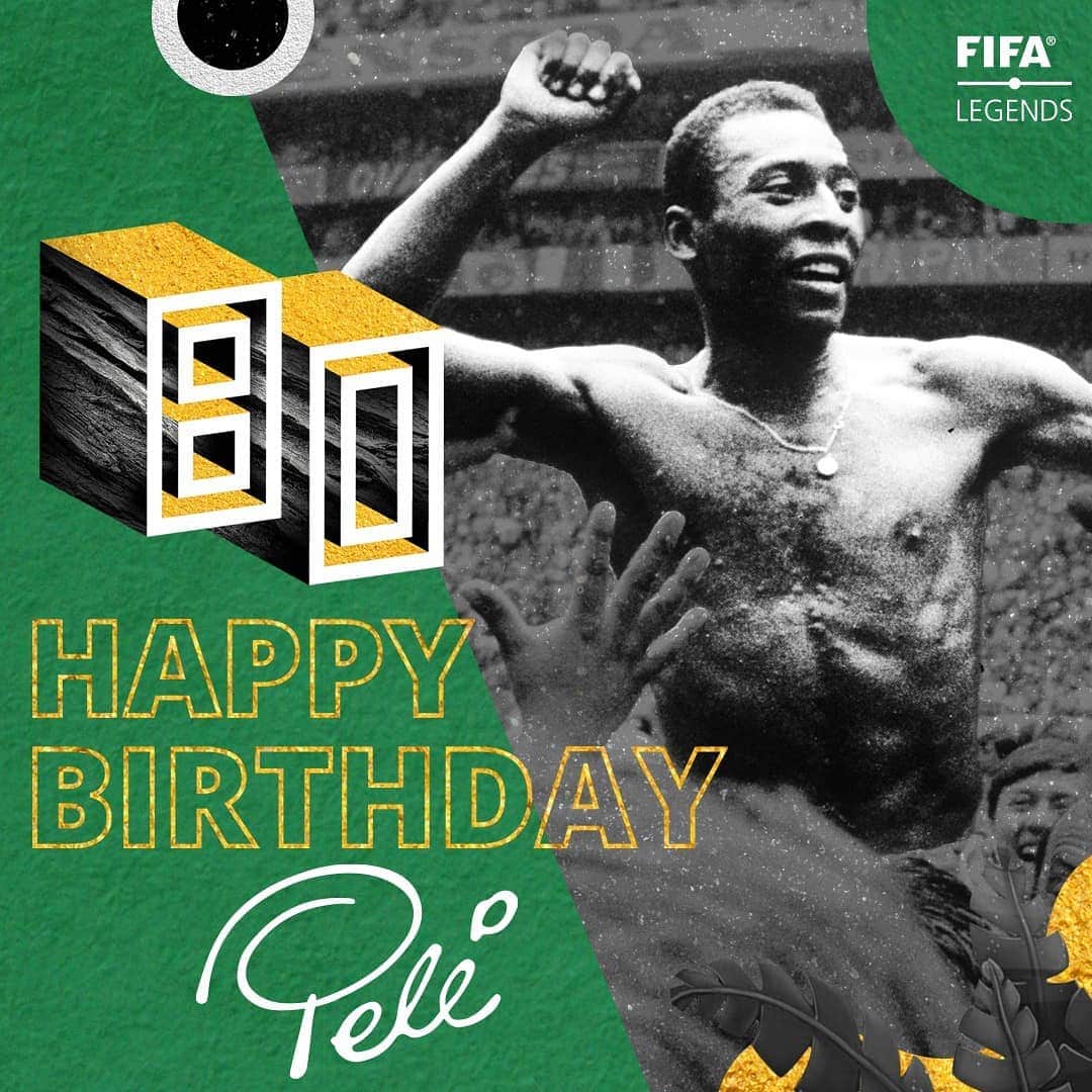 のインスタグラム：「Happy 80th birthday to the greatest player of all time @pele 💛💚 #Pele80 #ORei80」