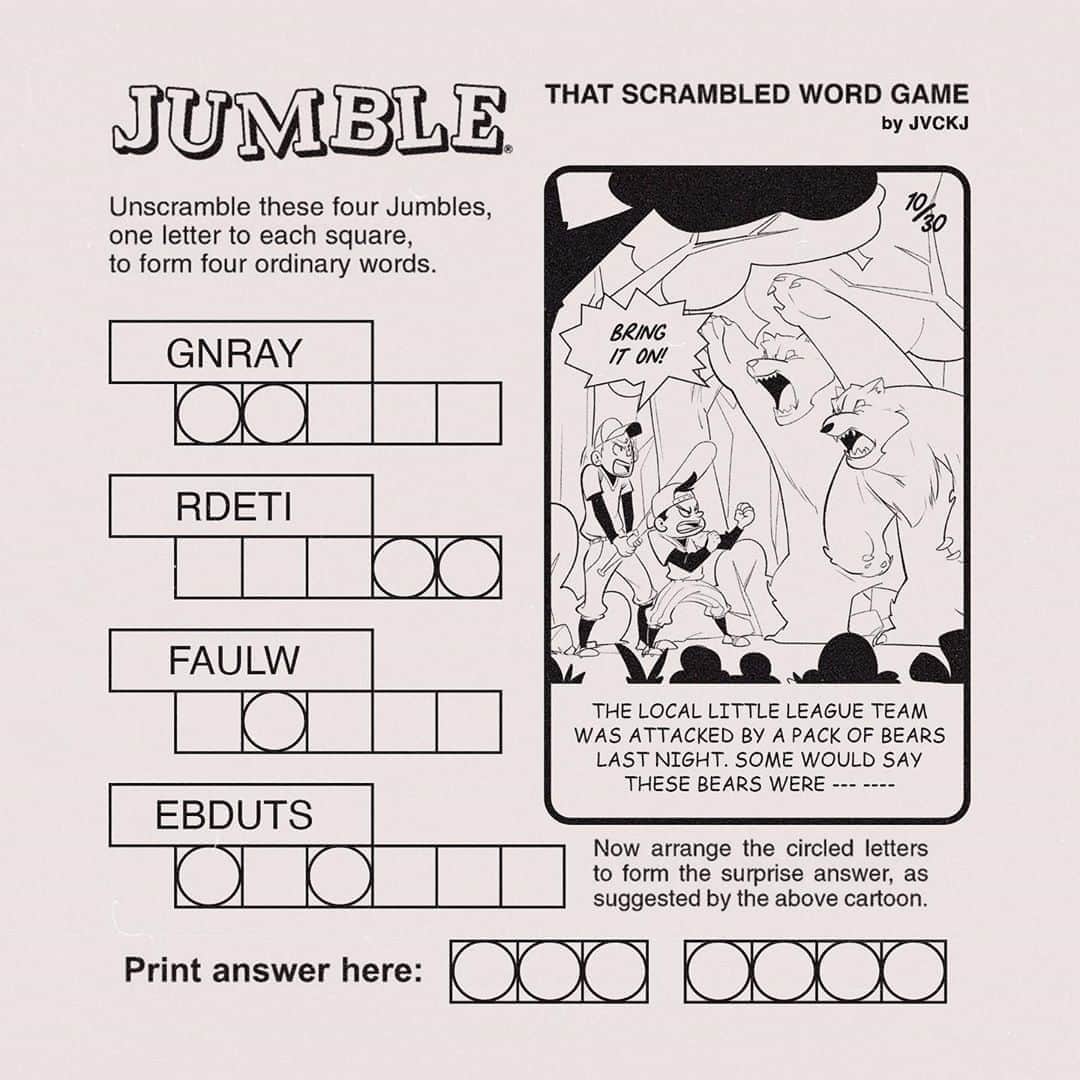 のインスタグラム：「I grew up playing this game in the newspaper every single day. Now it’s your turn. Unlock the title of my next single by completing the JUMBLE! (I’m posting a version on my story that you can fill out digitally. If you guys answer correctly I might post the cover art tomorrow 👀😉 DON’T CHEAT AND READ COMMENTS TRY SOLVING IT YOURSELF)」