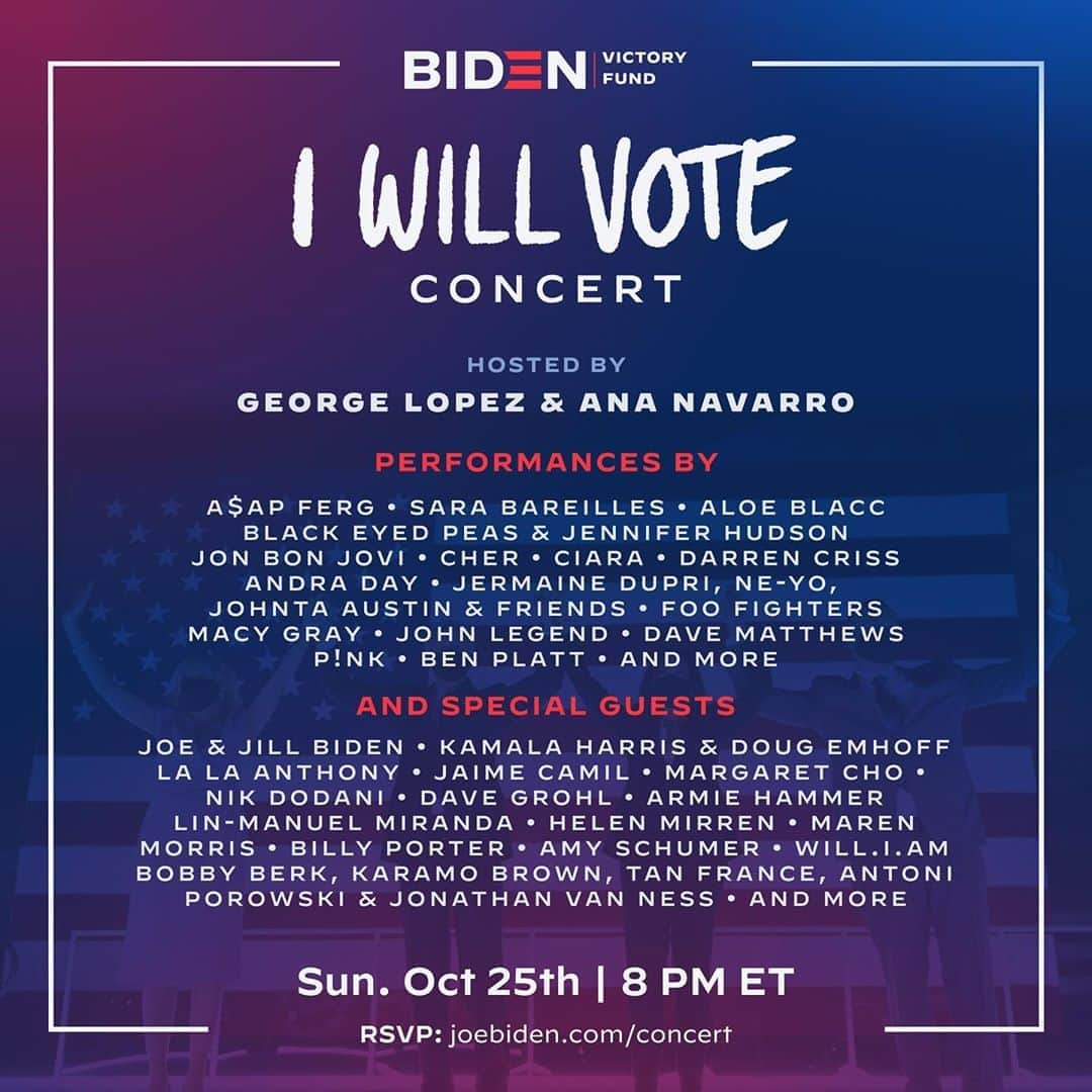 P!nk（ピンク）さんのインスタグラム写真 - (P!nk（ピンク）Instagram)「You know what’s just as powerful as music? Voting. I’m joining some incredible performers for a concert to support @JoeBiden, @KamalaHarris and Democrats down the ballot this Sun 10/25. Join us by using the link in my bio.」10月24日 4時49分 - pink