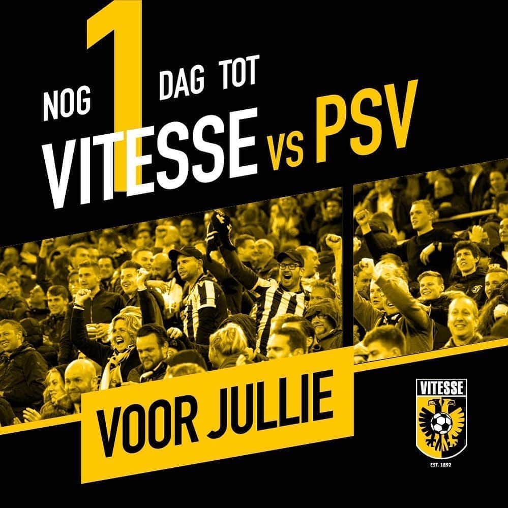 フィテッセさんのインスタグラム写真 - (フィテッセInstagram)「Nog 1️⃣ dag! ⠀ ⠀ Voor jullie 💛🖤⠀ ⠀ #Vitesse #vitpsv #WijVoorJullieJullieVoorOns」10月24日 16時15分 - mijnvitesse