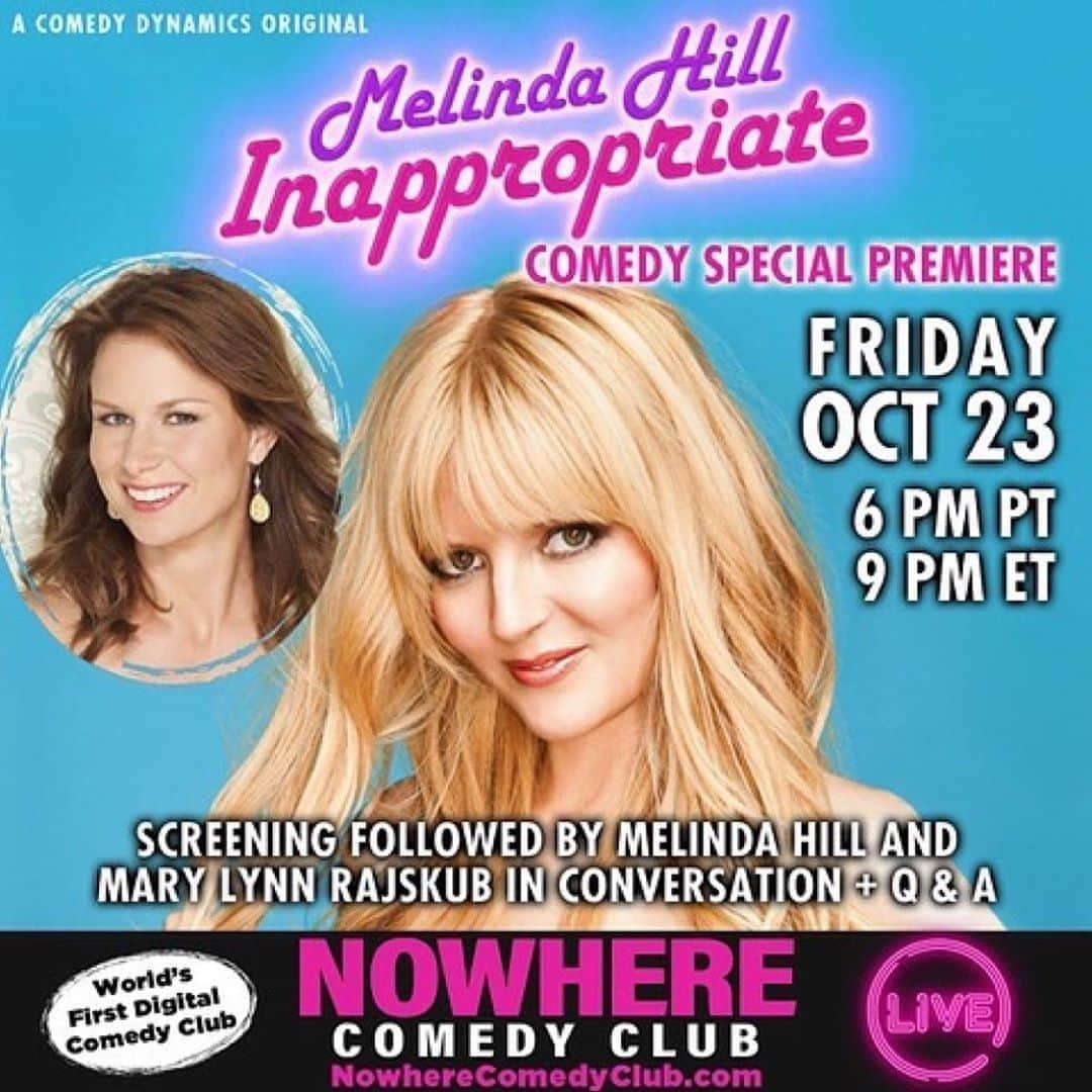 メアリー・リン・ライスカブさんのインスタグラム写真 - (メアリー・リン・ライスカブInstagram)「Repost from @realmelindahill • So excited for my comedy special premiere tonight! Join me & the fabulous @marylynnrajskub for a conversation + Q&A after, with proceeds to benefit @rainn and @aclu_nationwide. Tonight at 6pm PST / 9pm ET! Get your $15 tickets at the link in my story! 💖💖 ⠀⠀⠀⠀⠀⠀⠀⠀⠀⠀⠀  ⠀⠀⠀⠀⠀⠀⠀⠀⠀⠀⠀⠀ #comedy #thingstodo #friday #tgif #fridaynight #premiere #socialdistancing #melindahill #funny #haha #thingstodoinla #marylynnrajskub」10月24日 8時26分 - marylynnrajskub