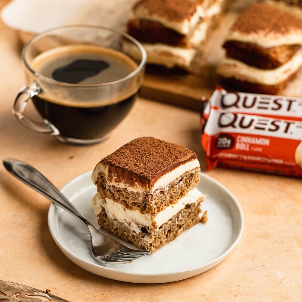 questnutritionさんのインスタグラム写真 - (questnutritionInstagram)「Questified Tiramisu Cake with less than 1g of sugar! 😋🤩 • 👉 GET FULL RECIPE ➡️ LINK (tap.bio) IN BIO (swipe left from 1st card to 2nd card) 👈 • Per serving: 7g protein, 10g carb, 17g fat. (11g net carbs) #OnaQuest #Questify #QuestNutrition #questbar #questbars」10月25日 1時28分 - questnutrition