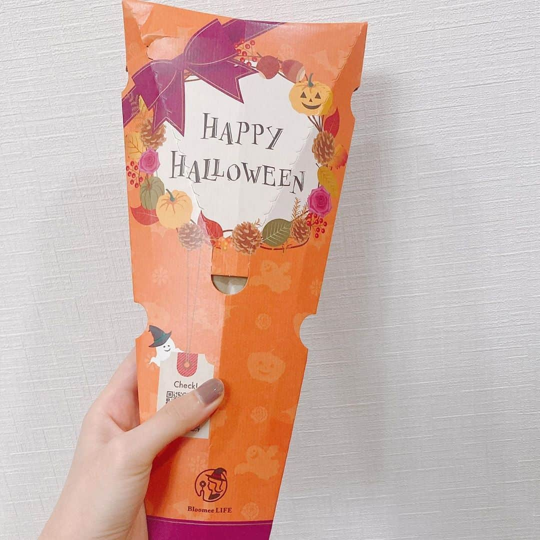 星野みちるのインスタグラム：「今週のお花が届いたーー(o^^o) この、ポスト開けた時の感激( ´ ▽ ` ) お金払ってるわけだけど、プレゼントが届くかんじ（╹◡╹） #bloomeelife  #bloomeelifeのある暮らし #お花　#お花のある暮らし #ハロウィーン　#halloween  #flowers」