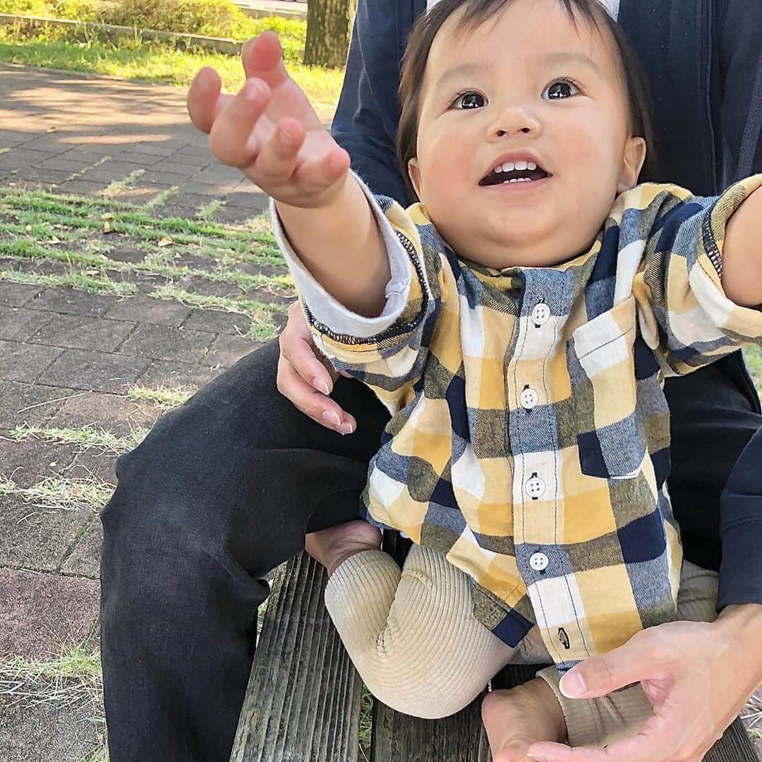 橋田昌実のインスタグラム：「10月24日﻿ ﻿ 1歳1ヶ月👶🏻❤︎﻿ ﻿ ﻿ 無印のスタンドカラーシャツかわいい〜🥰﻿ ﻿ ﻿ ﻿ ﻿ #3男　#三兄弟」